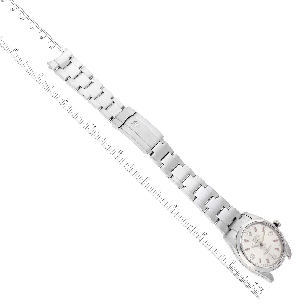 Rolex Air King 34 Silver Pink Baton Dial Steel Watch 114200 Box Card