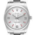 Rolex Air King 34 Silver Pink Baton Dial Steel Watch 114200 Box Card