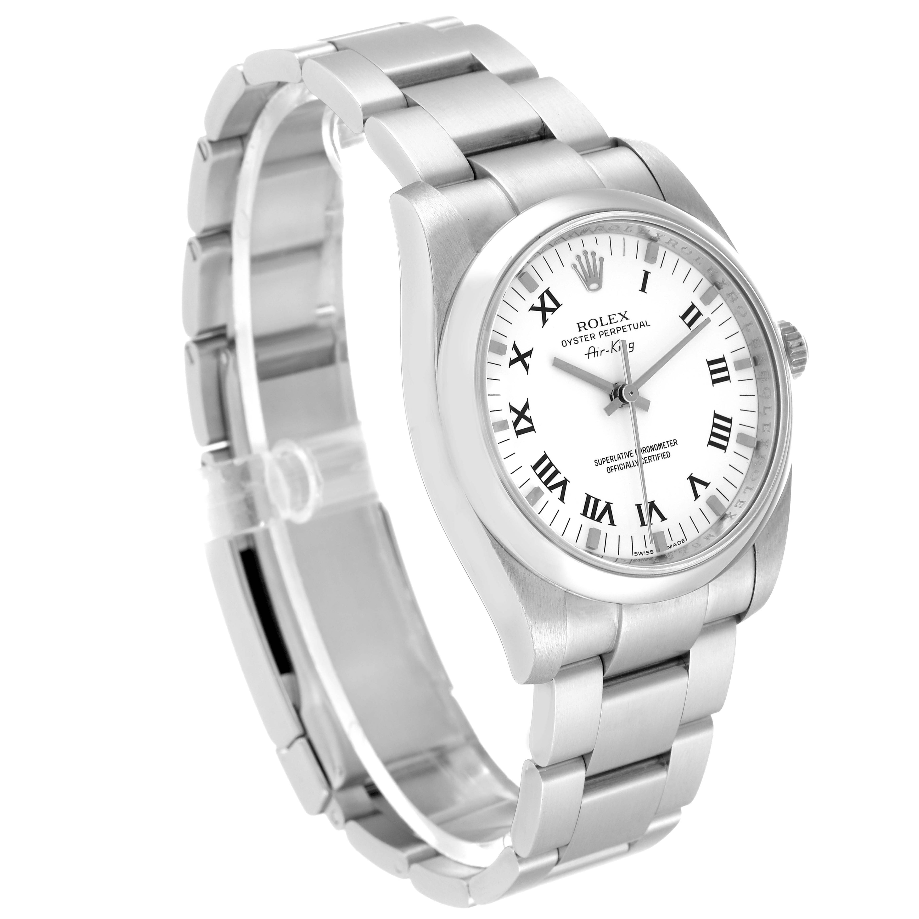 Rolex Air King 34 White Roman Dial Steel Mens Watch 114200 Box Card