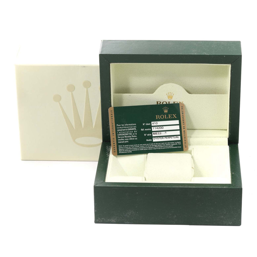 Rolex Air King 34 White Roman Dial Steel Mens Watch 114200 Box Card