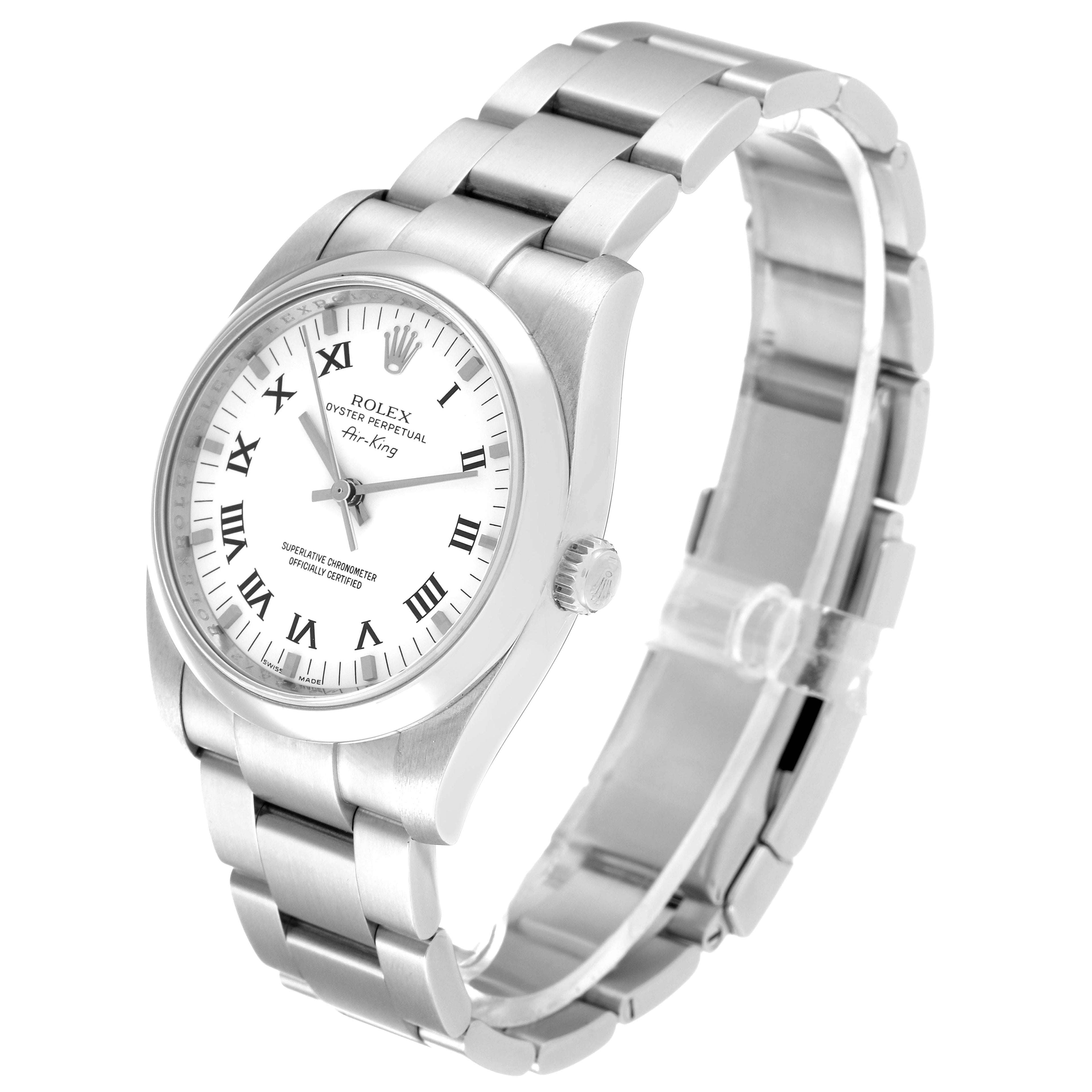 Rolex Air King 34 White Roman Dial Steel Mens Watch 114200 Box Card