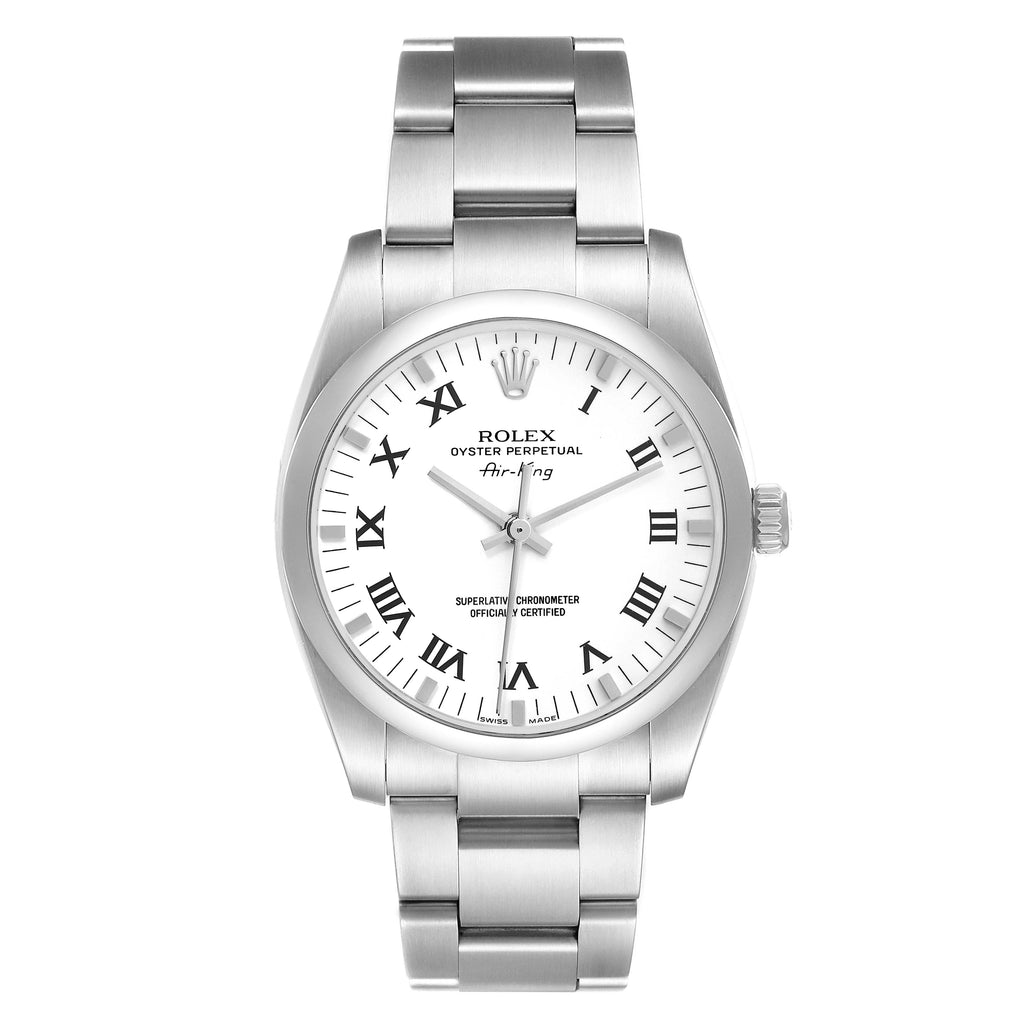 Rolex Air King 34 White Roman Dial Steel Mens Watch 114200 Box Card