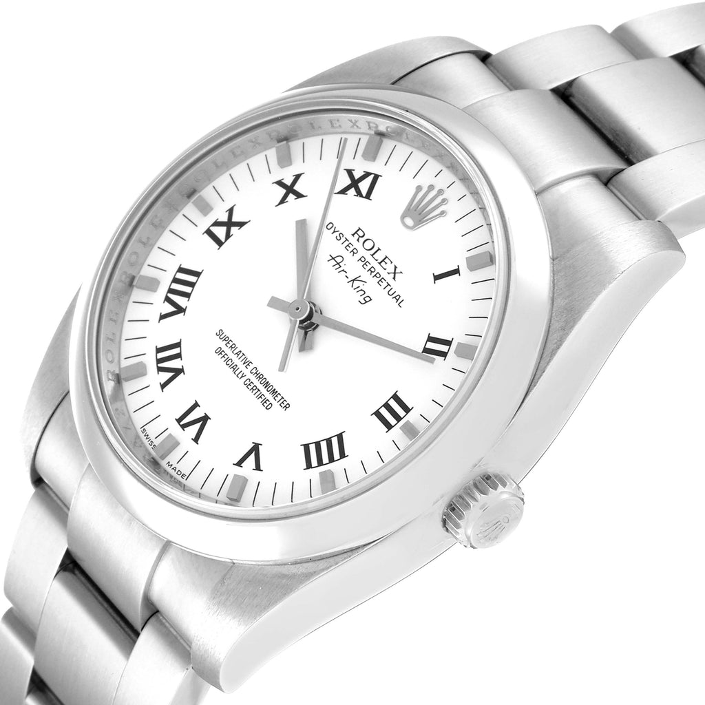 Rolex Air King 34 White Roman Dial Steel Mens Watch 114200 Box Card