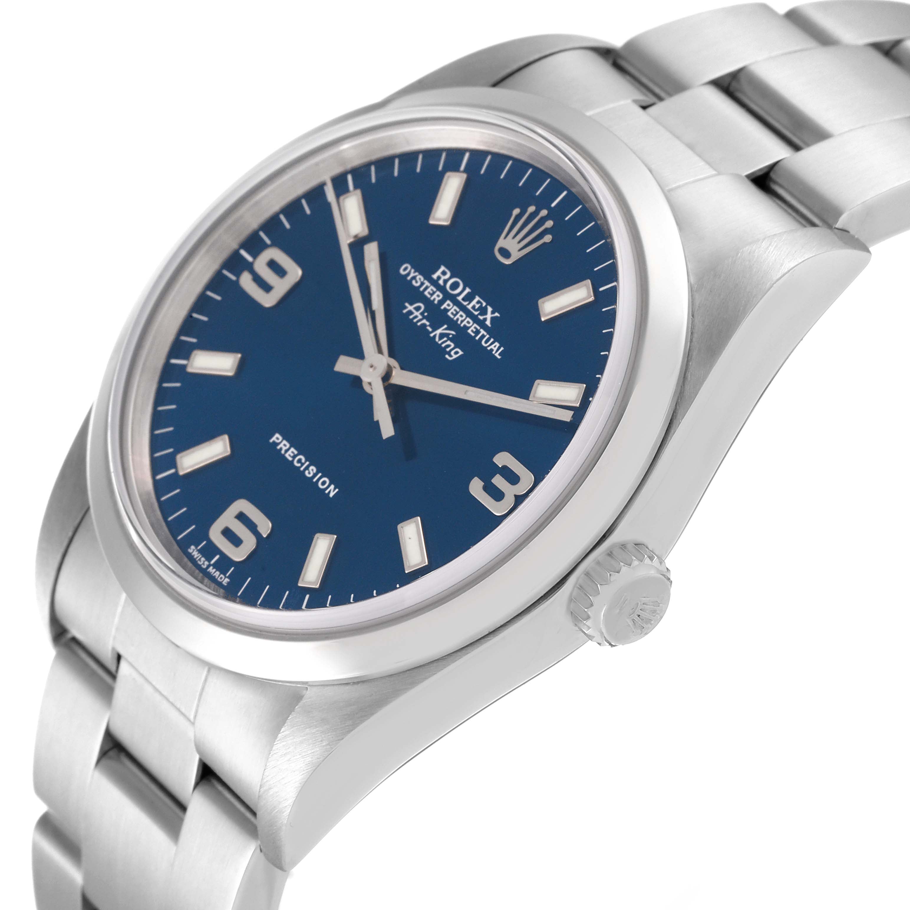 Rolex Air King 34mm Blue Dial Domed Bezel Steel Mens Watch 14000