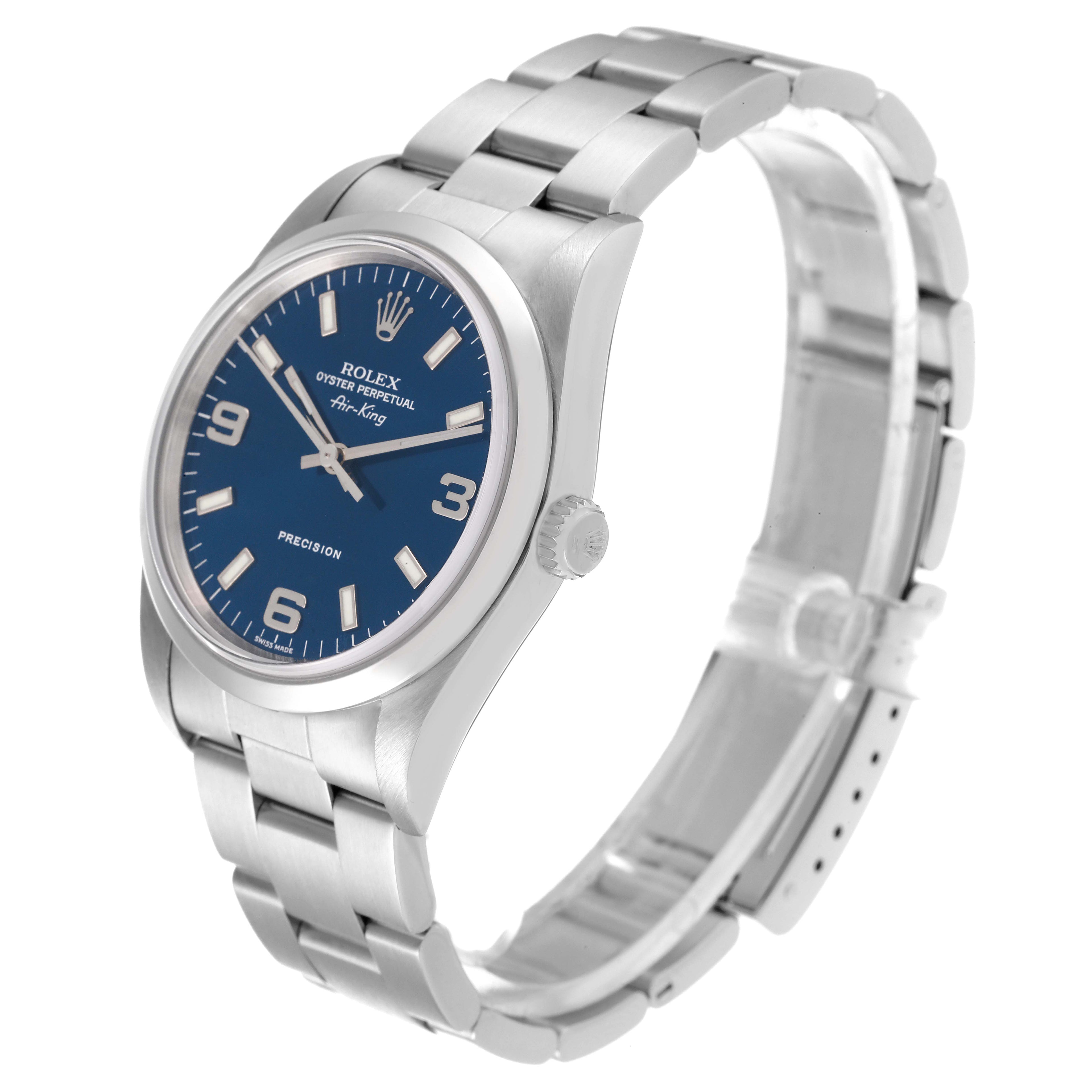Rolex Air King 34mm Blue Dial Domed Bezel Steel Mens Watch 14000