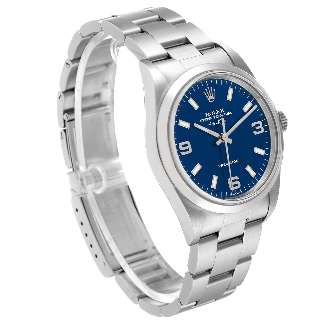 Rolex Air King 34mm Blue Dial Domed Bezel Steel Mens Watch 14000