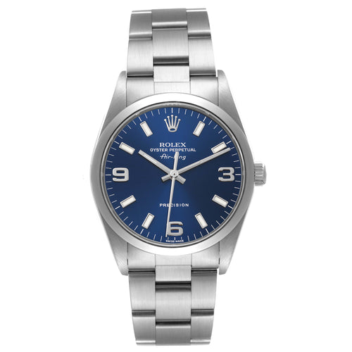 Rolex Air King 34mm Blue Dial Domed Bezel Steel Mens Watch 14000
