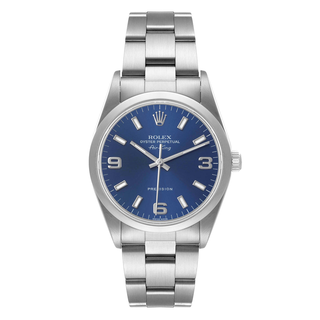 Rolex Air King Blue Dial Domed Bezel Steel Mens Watch 14000