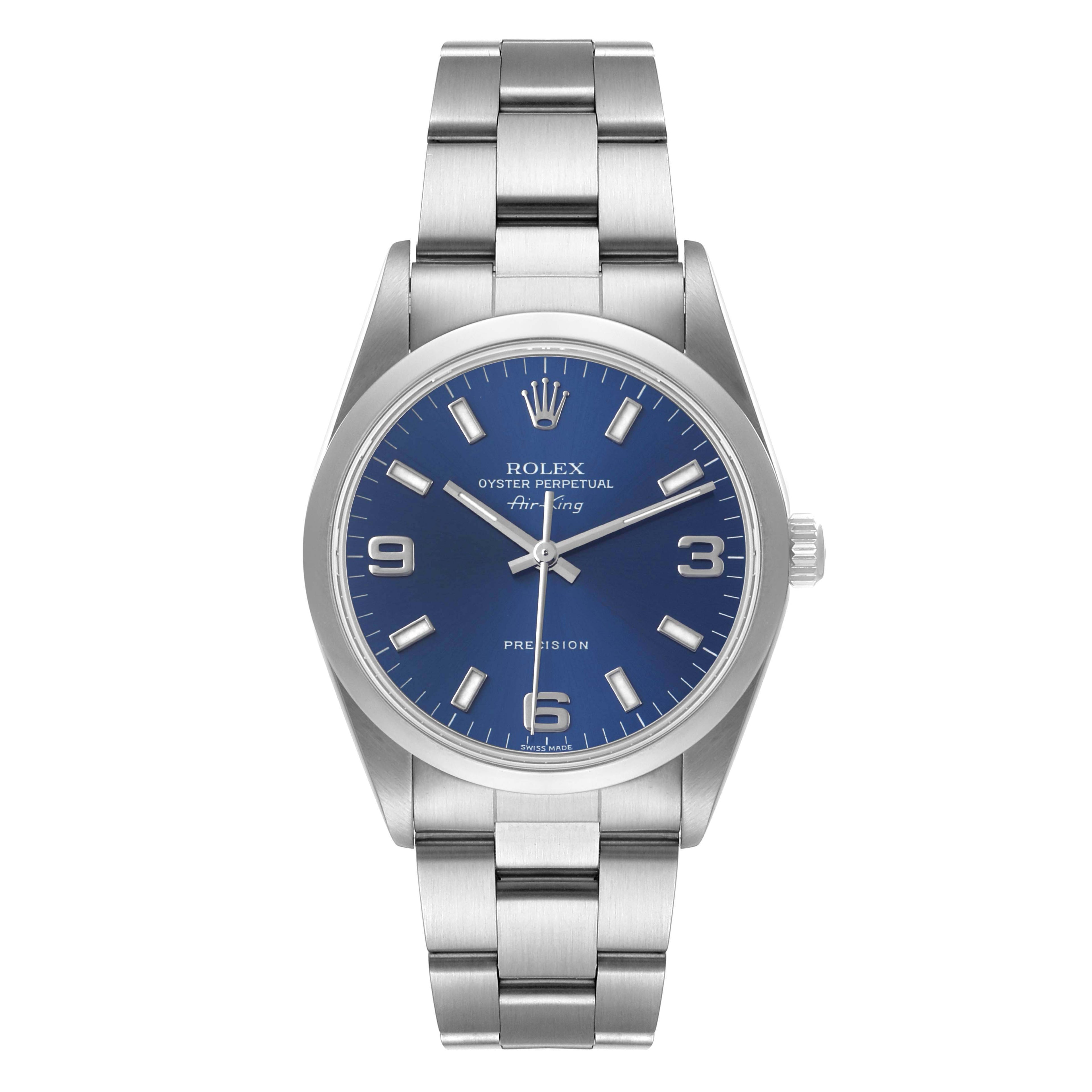 Rolex Air King Blue Dial Domed Bezel Steel Mens Watch 14000