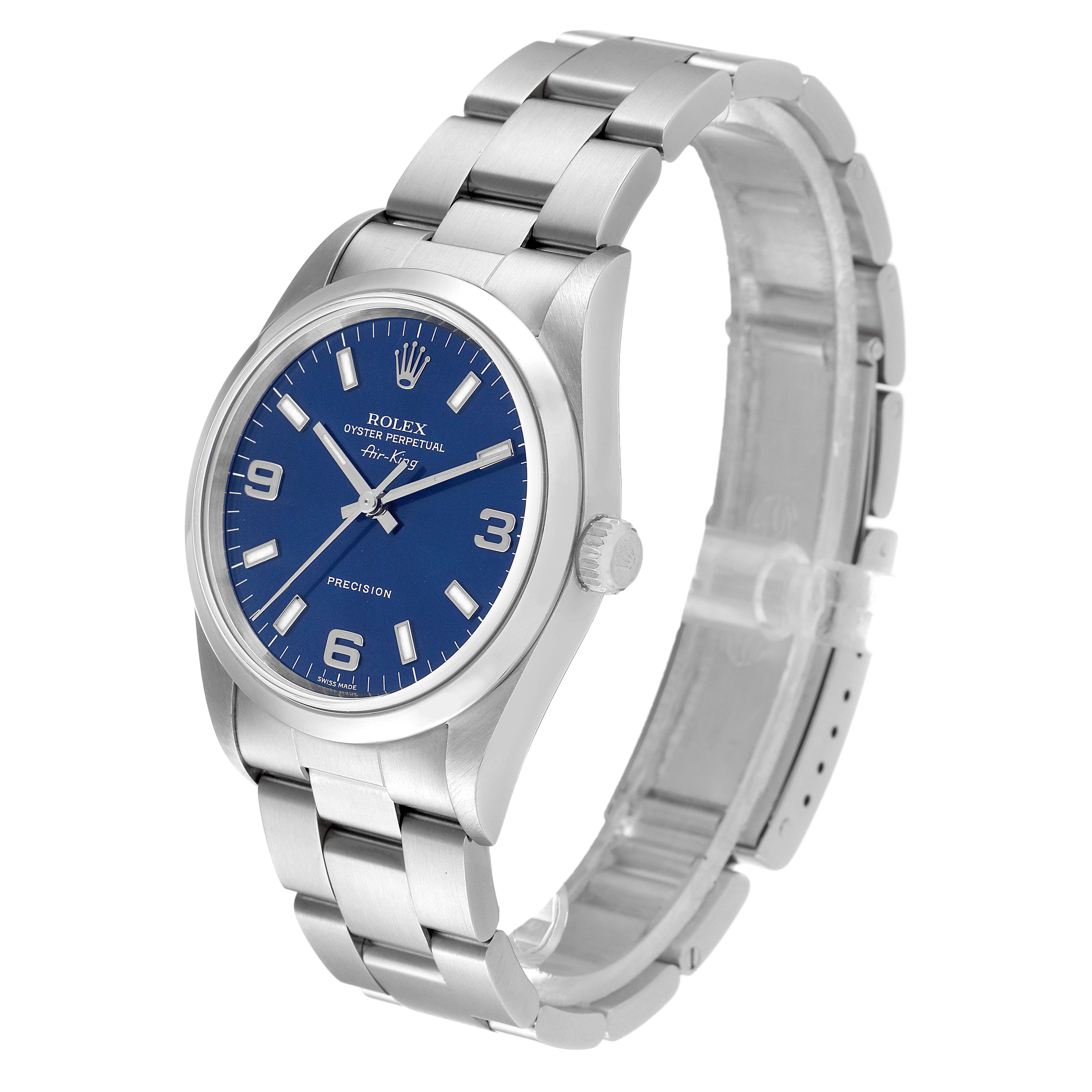 Rolex Air King Blue Dial Domed Bezel Steel Mens Watch 14000