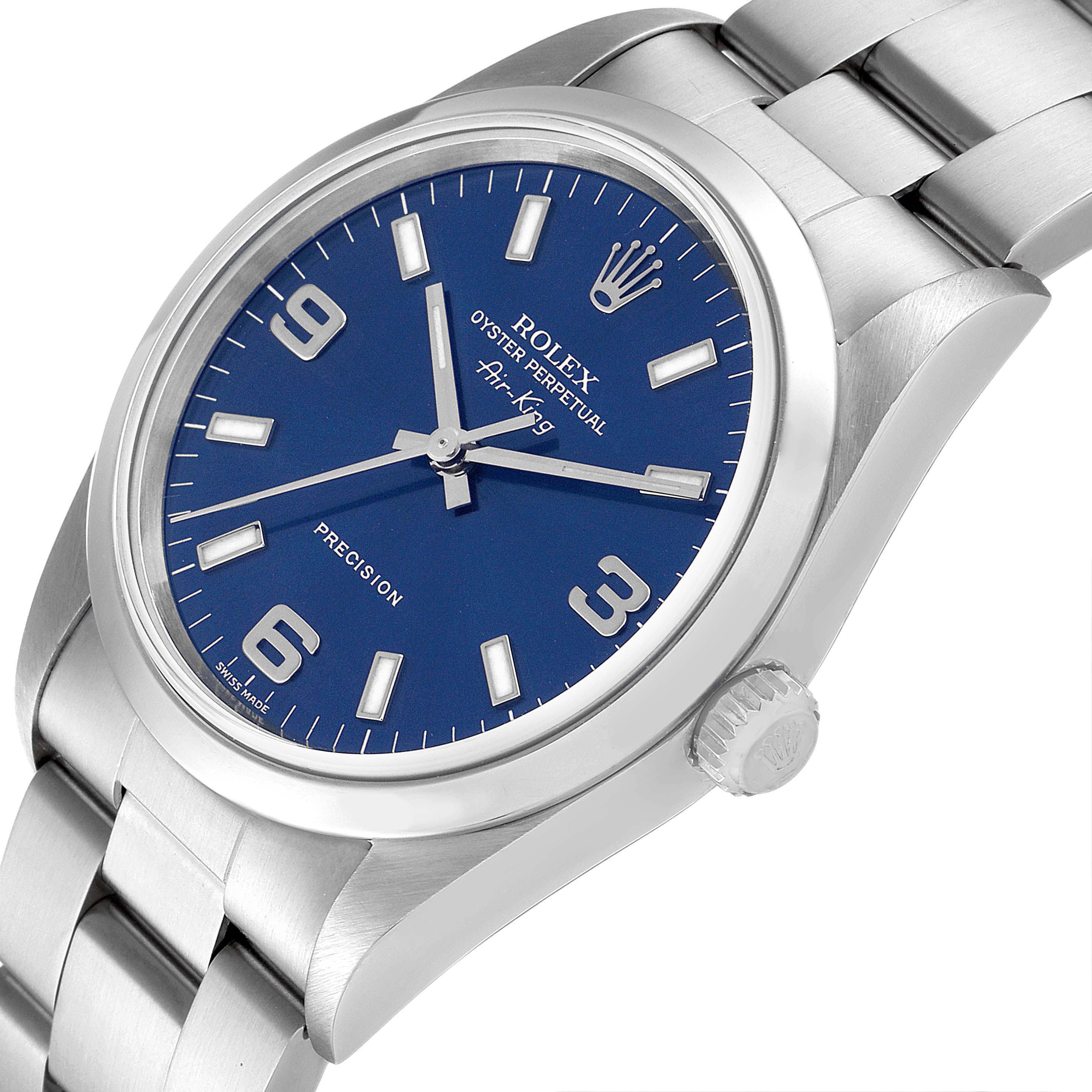 Rolex Air King Blue Dial Domed Bezel Steel Mens Watch 14000