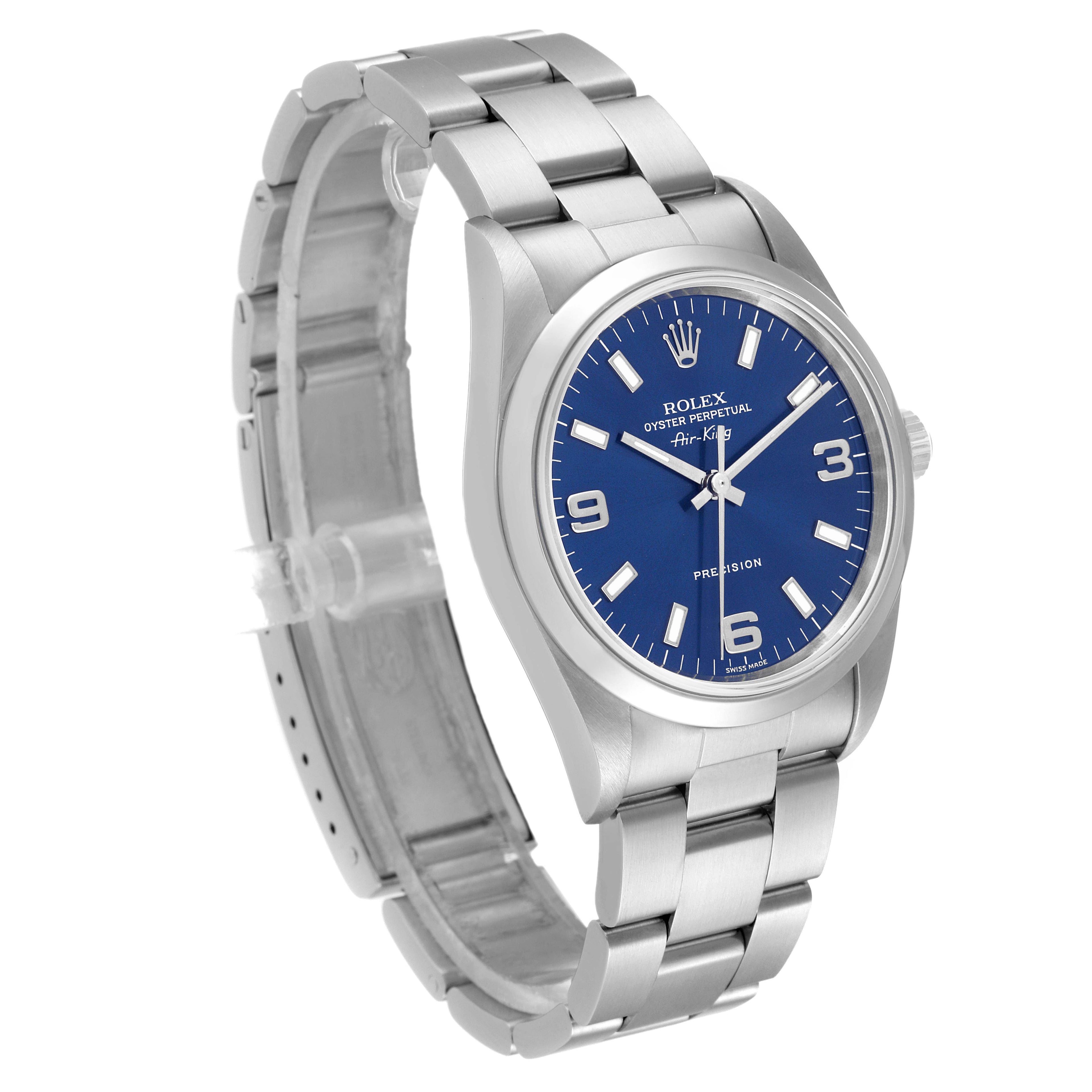 Rolex Air King Blue Dial Domed Bezel Steel Mens Watch 14000