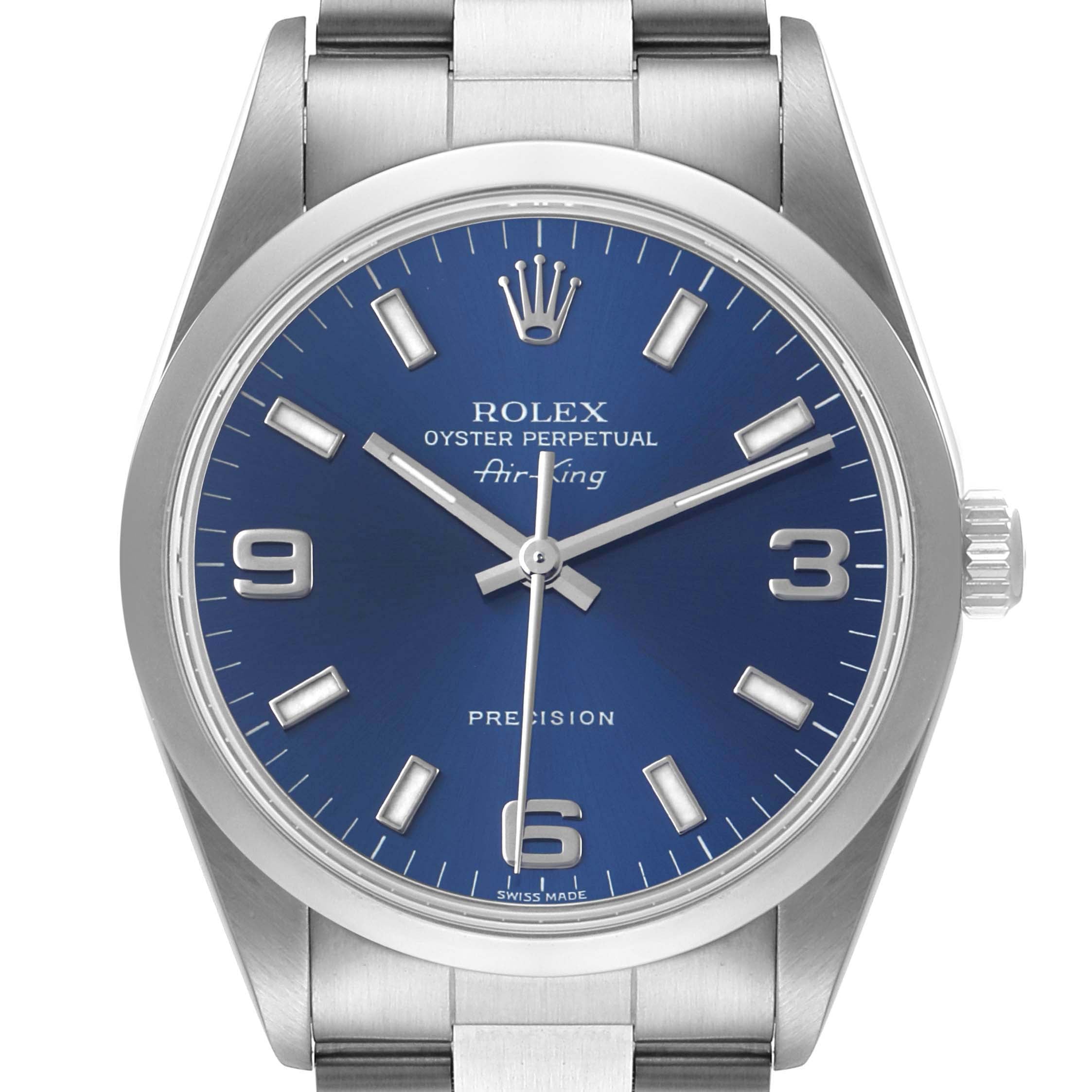 Rolex Air King Blue Dial Domed Bezel Steel Mens Watch 14000