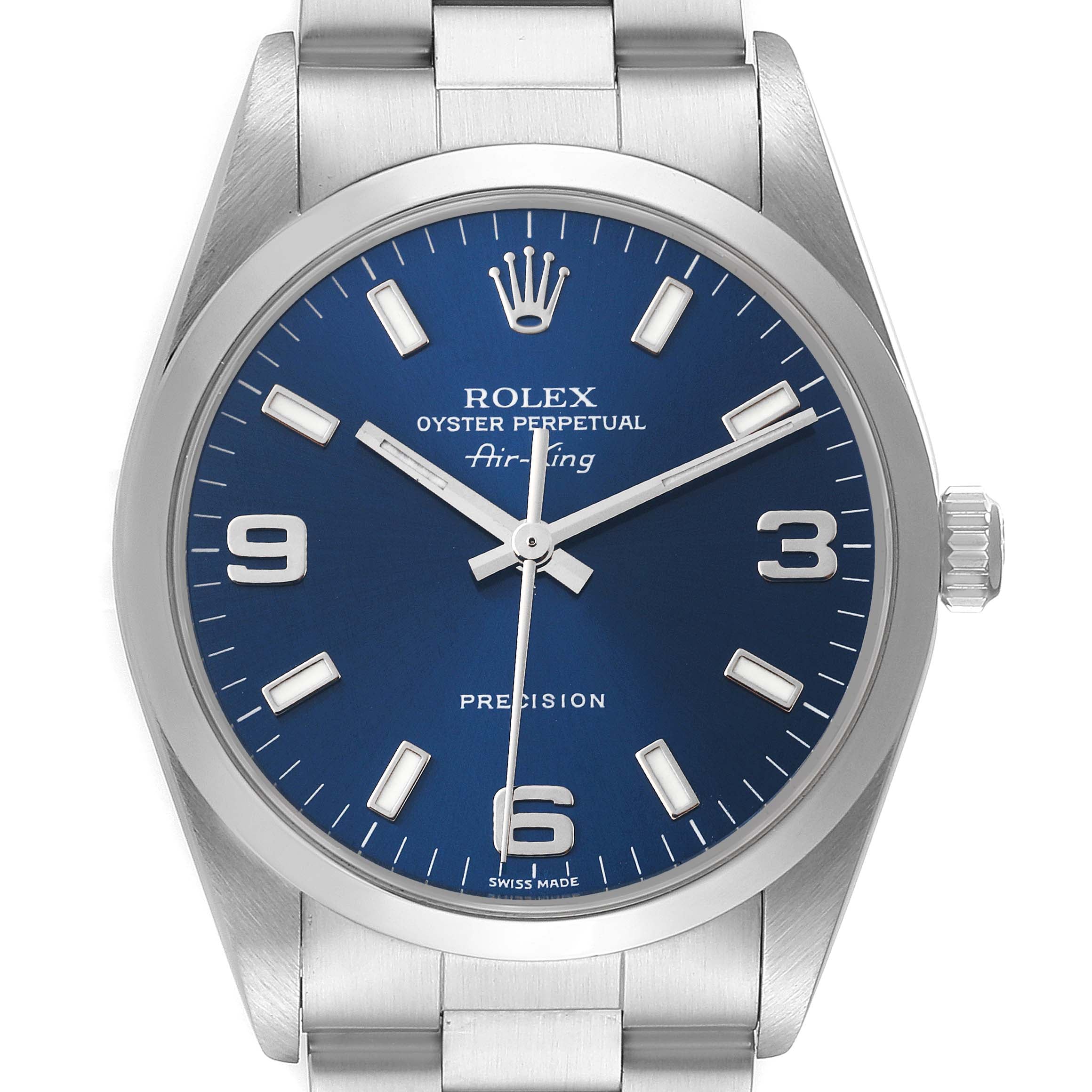 Rolex Air King 34mm Blue Dial Domed Bezel Steel Mens Watch 14000 Box Papers