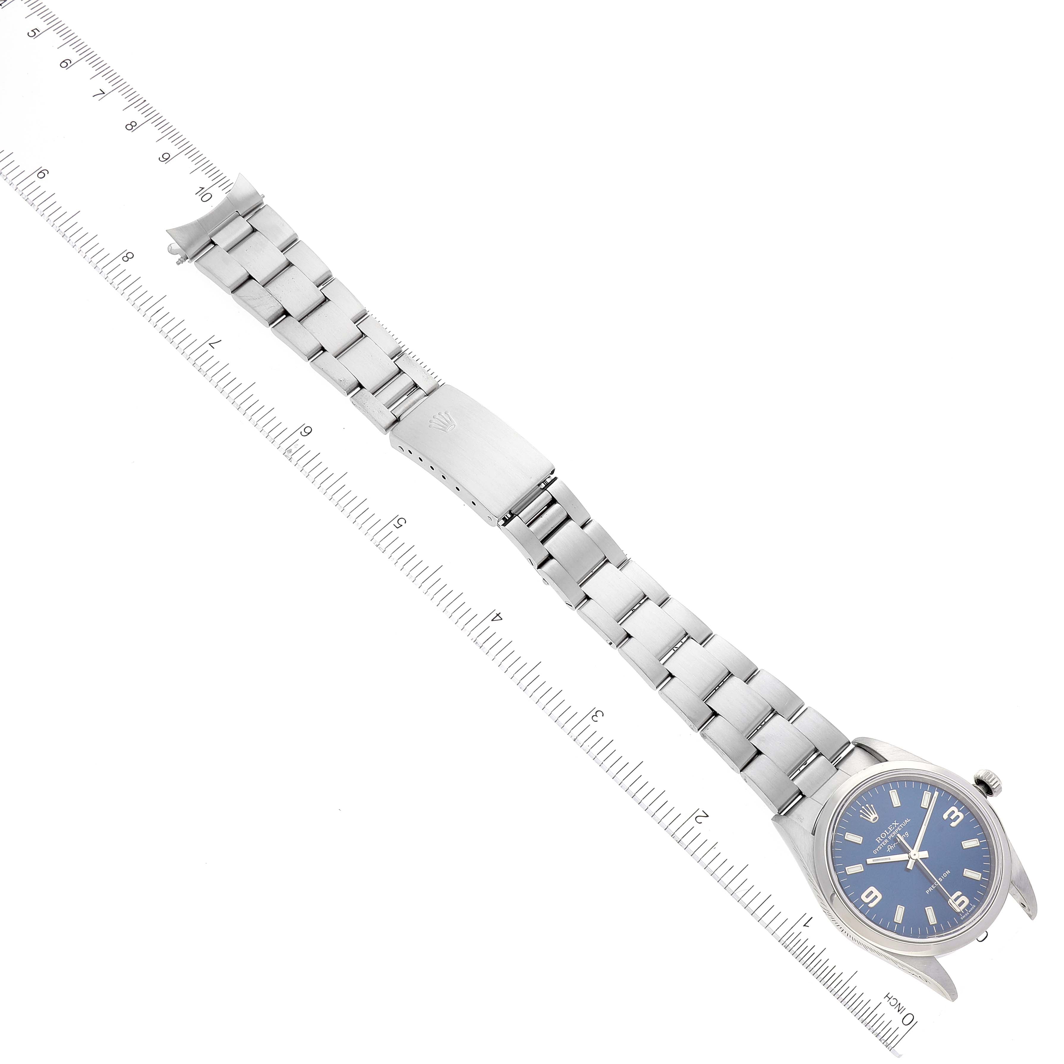 Rolex Air King 34mm Blue Dial Domed Bezel Steel Mens Watch 14000 Box Papers