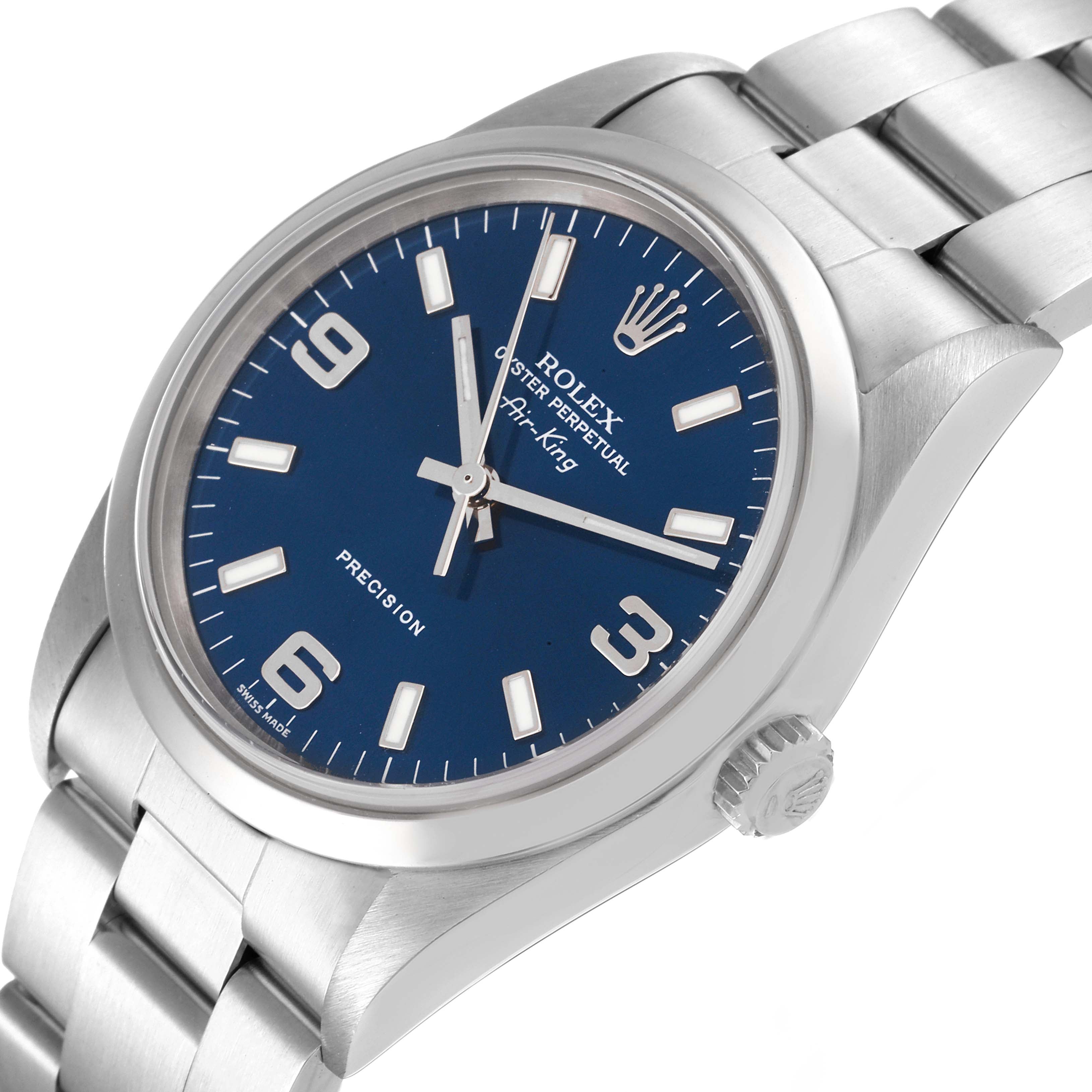 Rolex Air King 34mm Blue Dial Domed Bezel Steel Mens Watch 14000 Box Papers