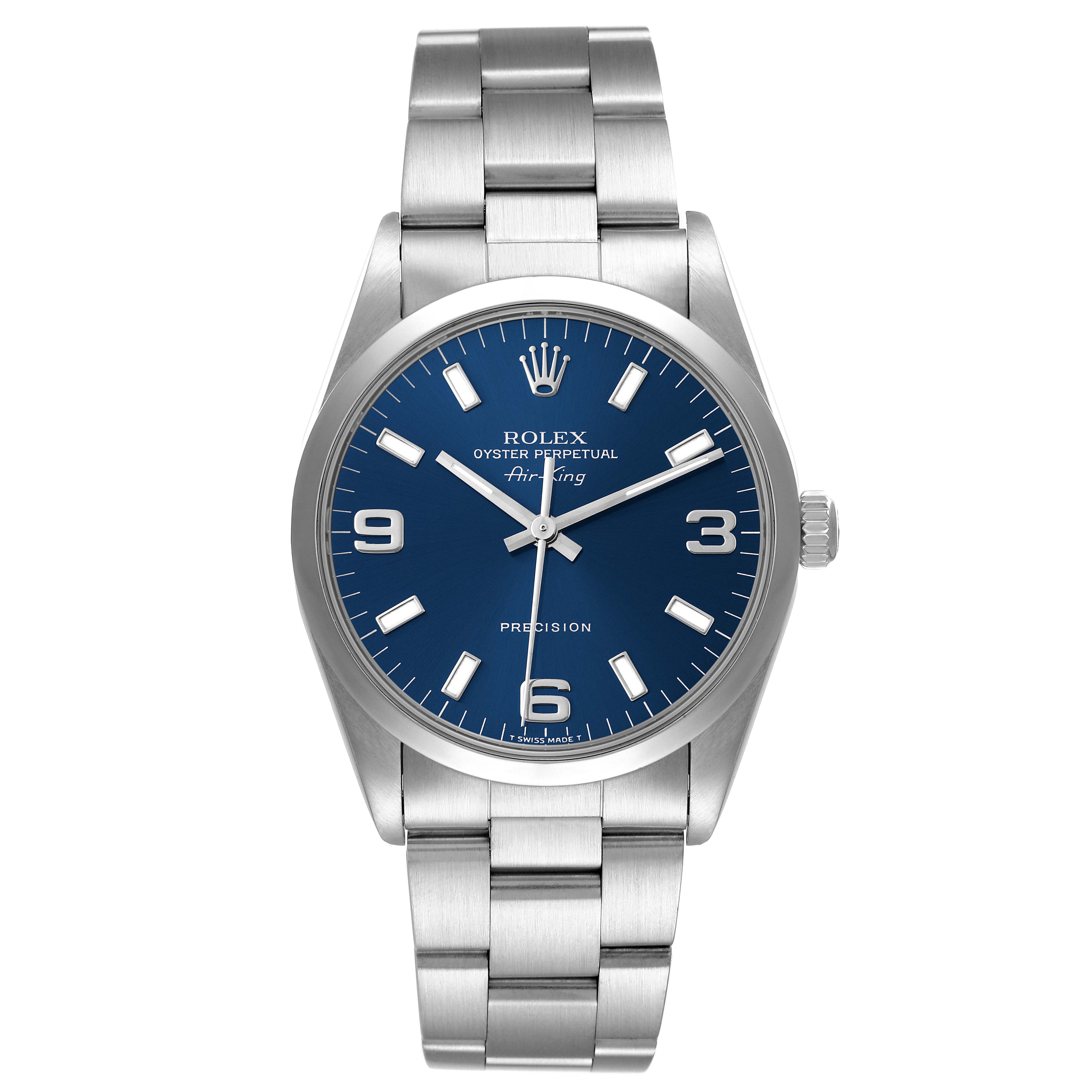 Rolex Air King 34mm Blue Dial Domed Bezel Steel Mens Watch 14000 Papers