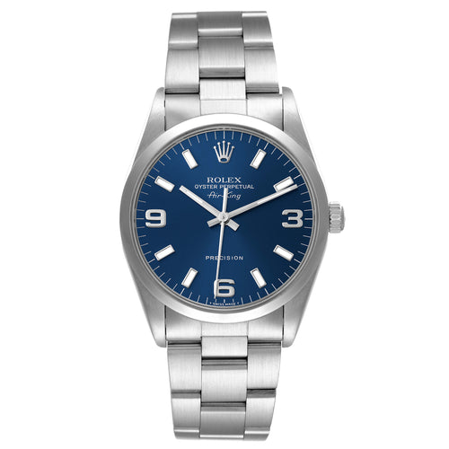 Rolex Air King 34mm Blue Dial Domed Bezel Steel Mens Watch 14000 Papers