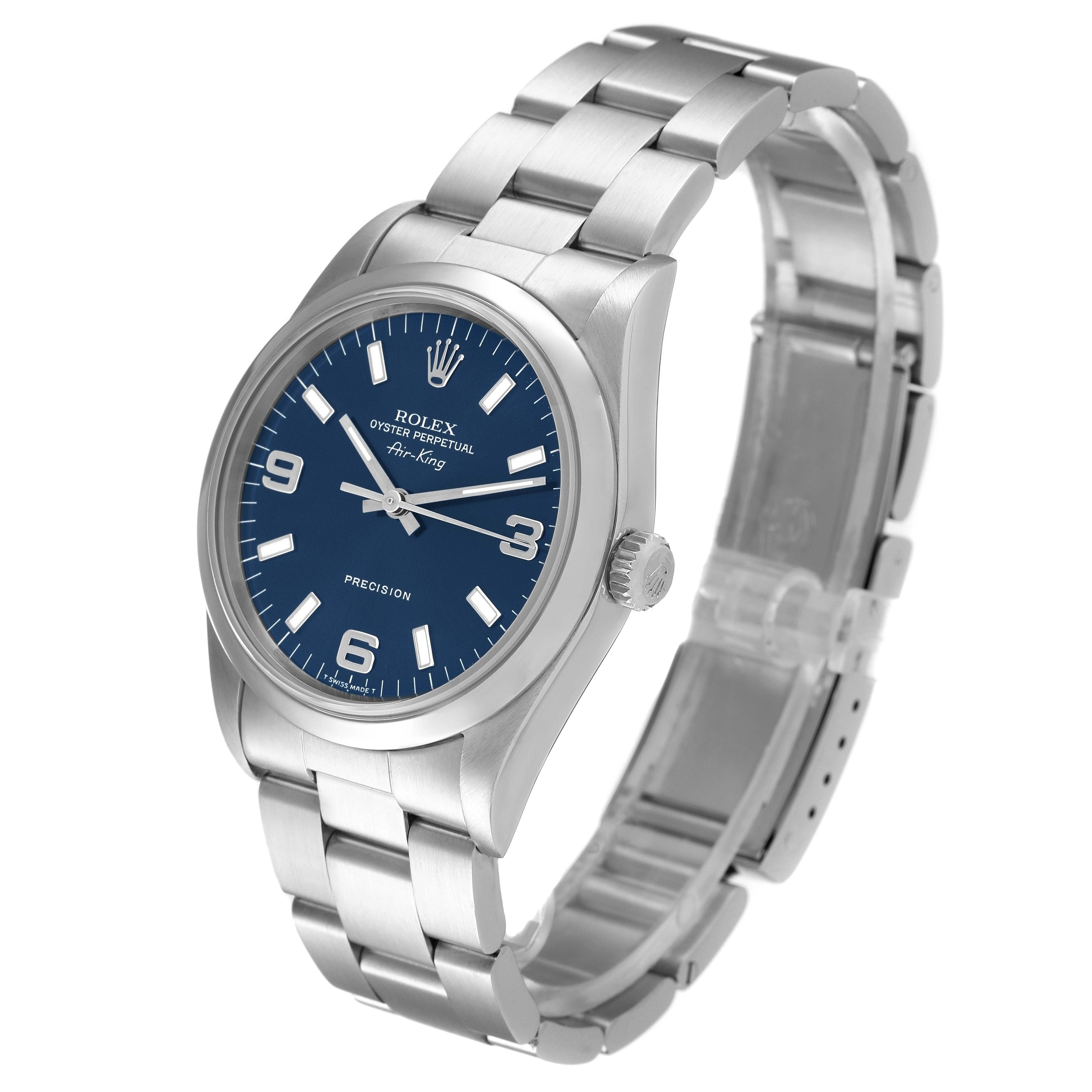 Rolex Air King 34mm Blue Dial Domed Bezel Steel Mens Watch 14000 Papers
