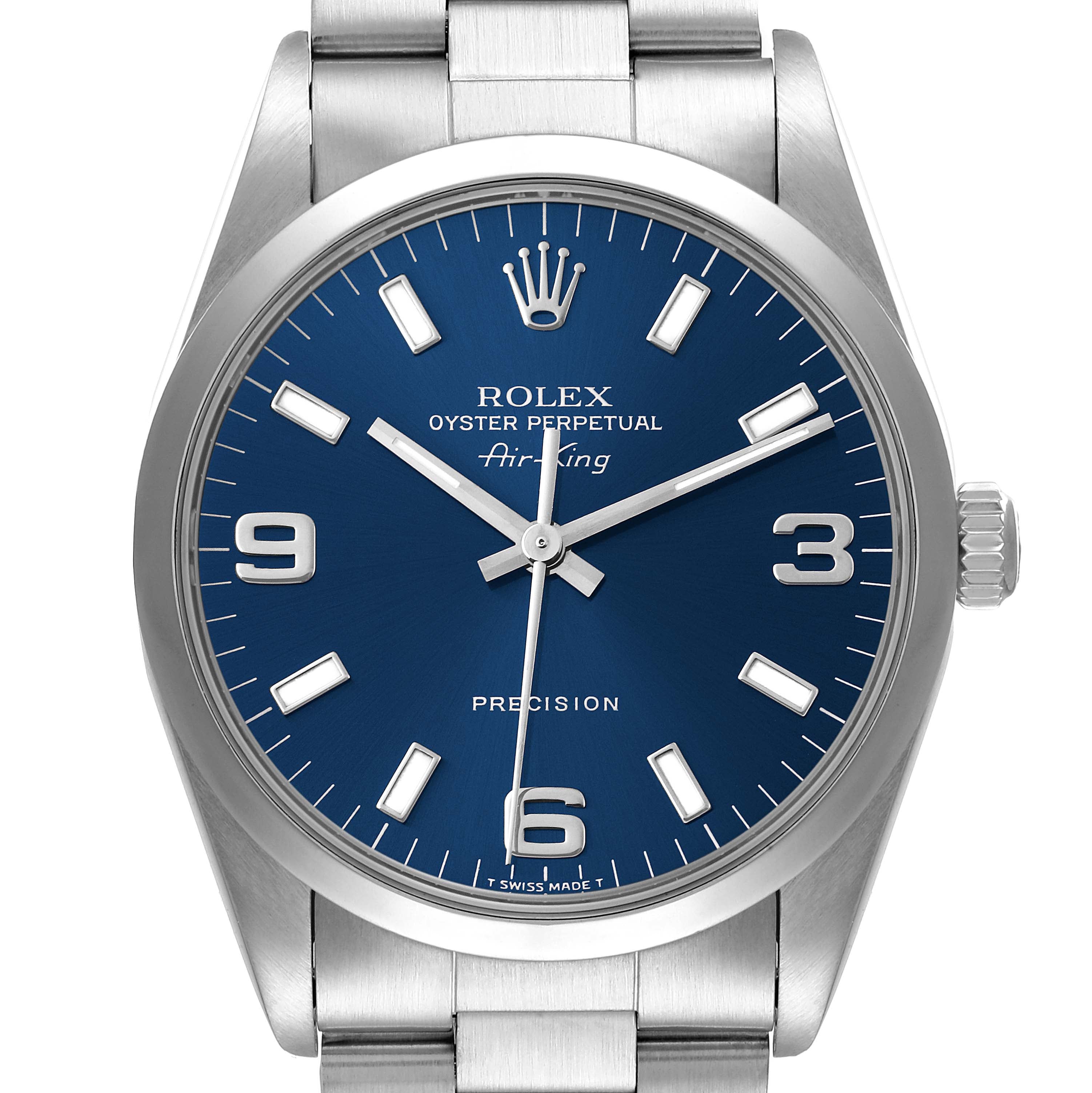 Rolex Air King 34mm Blue Dial Domed Bezel Steel Mens Watch 14000 Papers