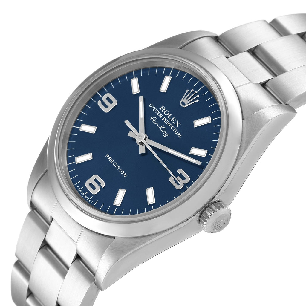 Rolex Air King 34mm Blue Dial Domed Bezel Steel Mens Watch 14000 Papers