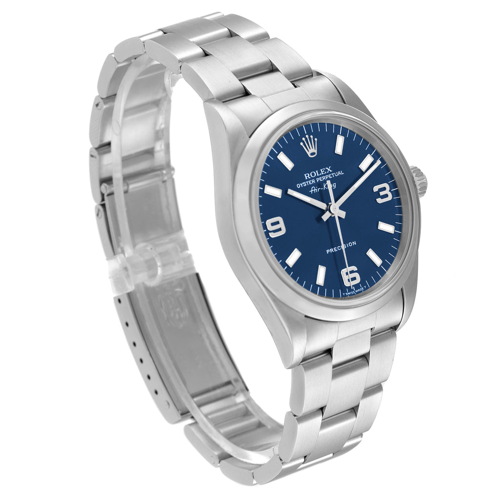 Rolex Air King 34mm Blue Dial Domed Bezel Steel Mens Watch 14000 Papers