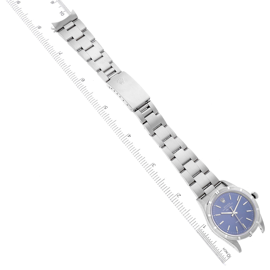 Rolex Air King 34mm Blue Dial Engine Turned Bezel Mens Watch 14010 Box Papers