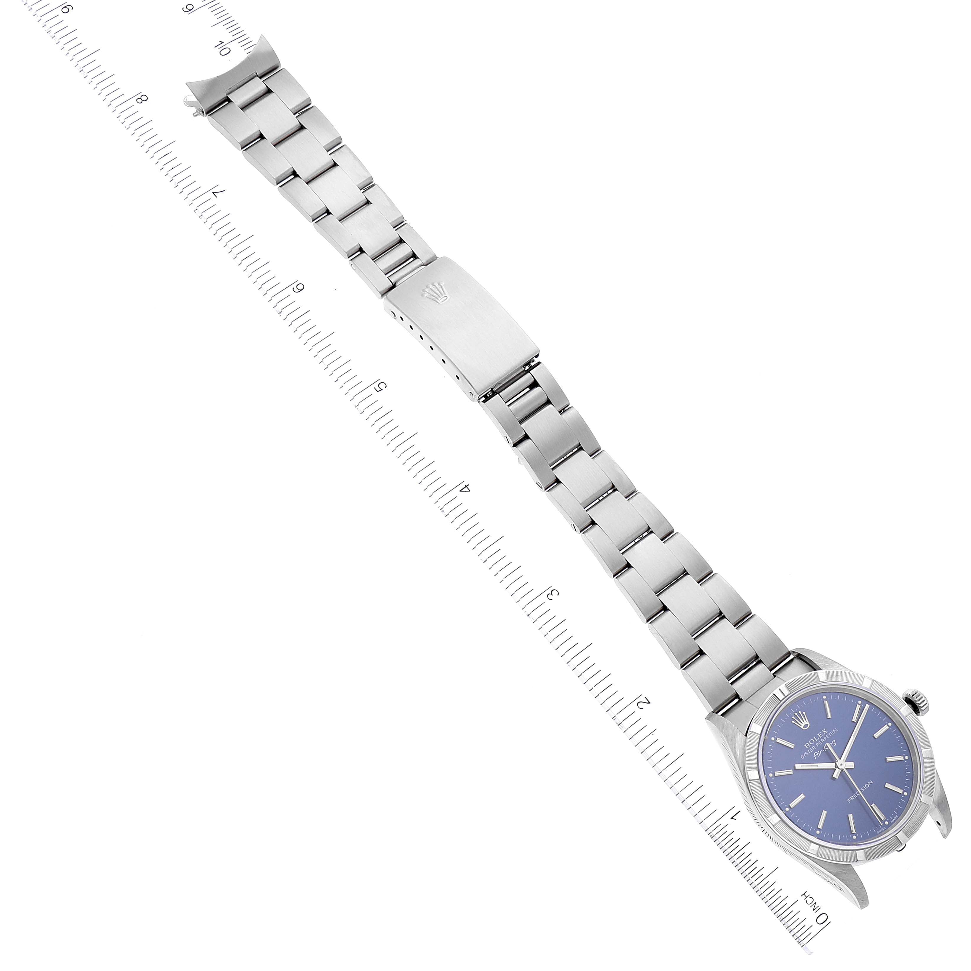 Rolex Air King 34mm Blue Dial Engine Turned Bezel Mens Watch 14010 Box Papers