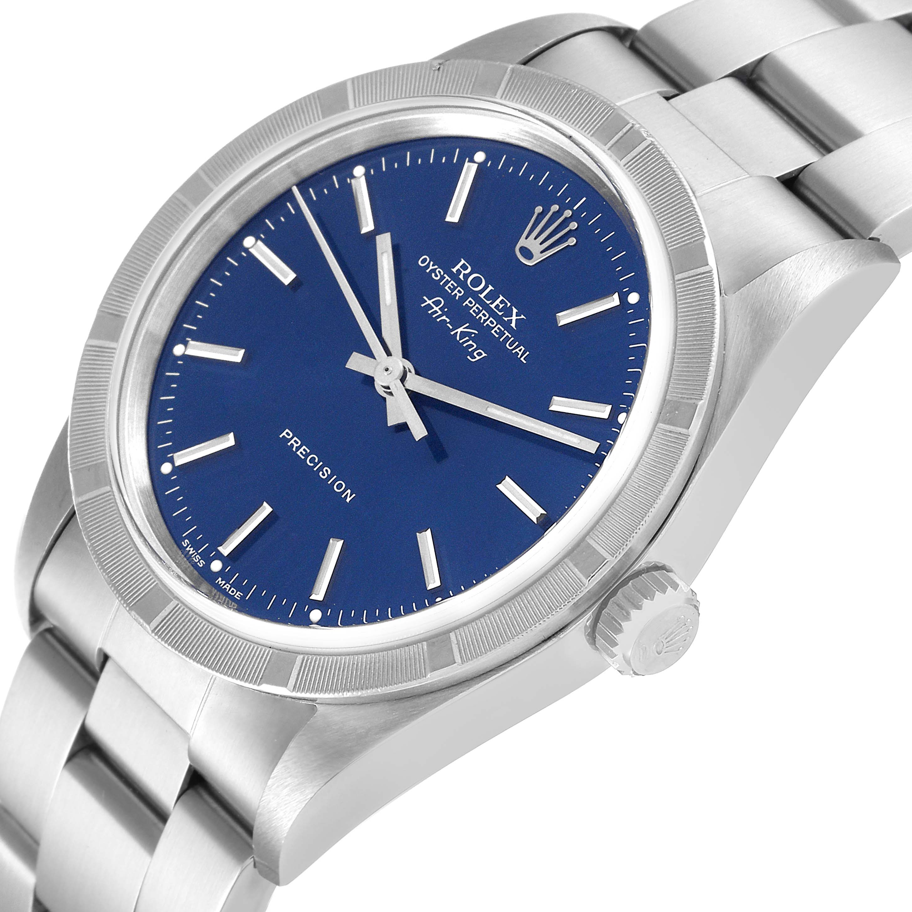 Rolex Air King 34mm Blue Dial Mens Watch 14010 Box Service Card