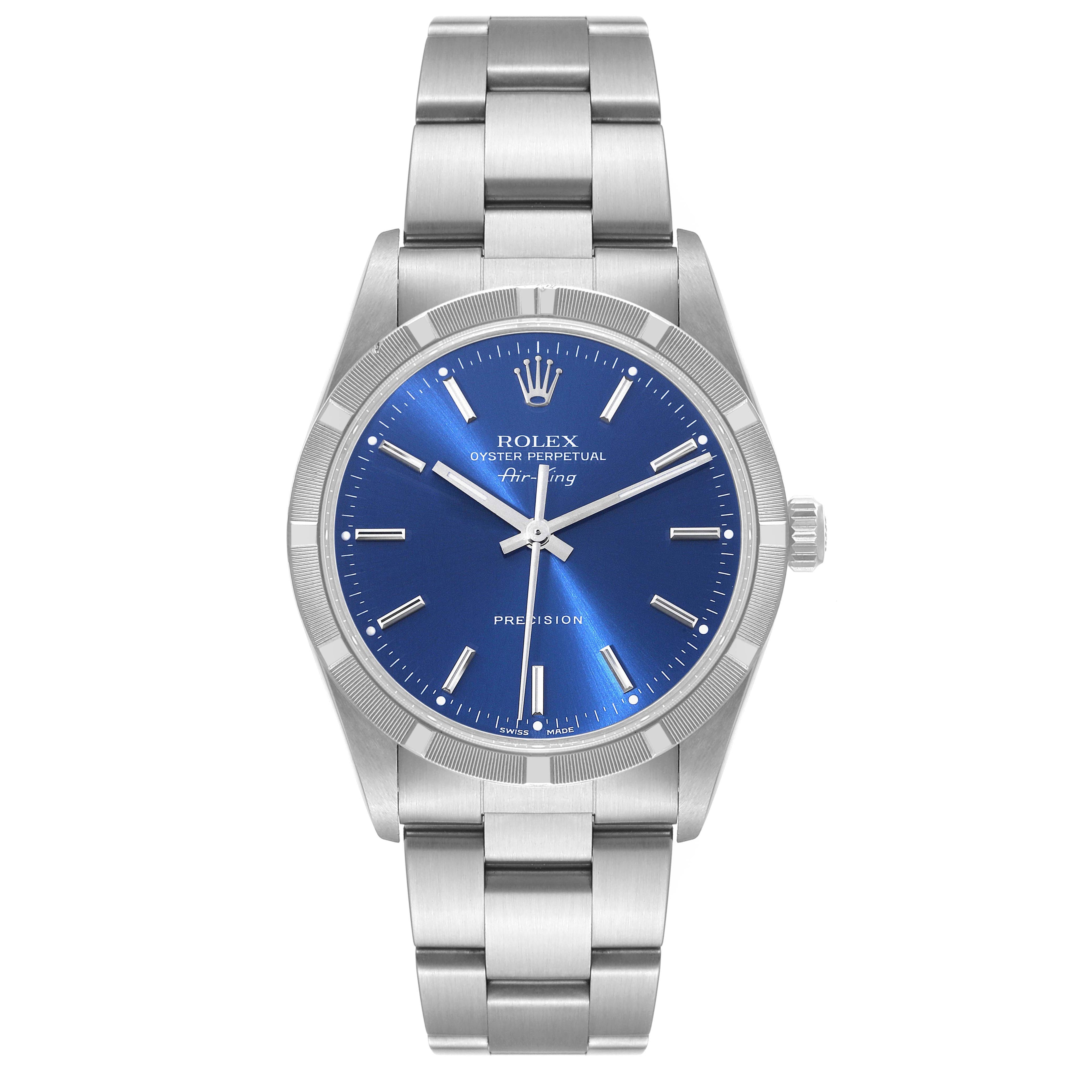 Rolex Air King 34mm Blue Dial Mens Watch 14010 Box Service Card