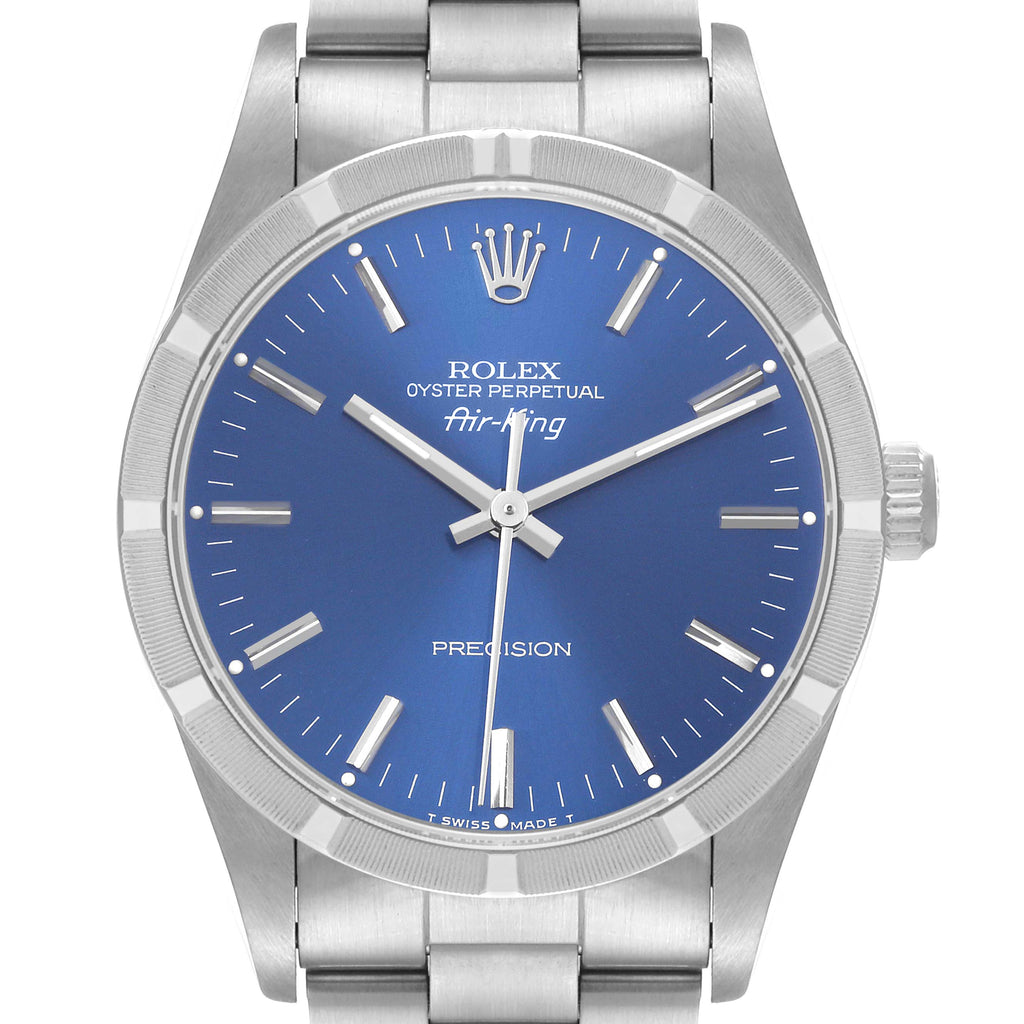 Rolex Air King 34mm Blue Dial Oyster Bracelet Mens Watch 14010 Box Papers