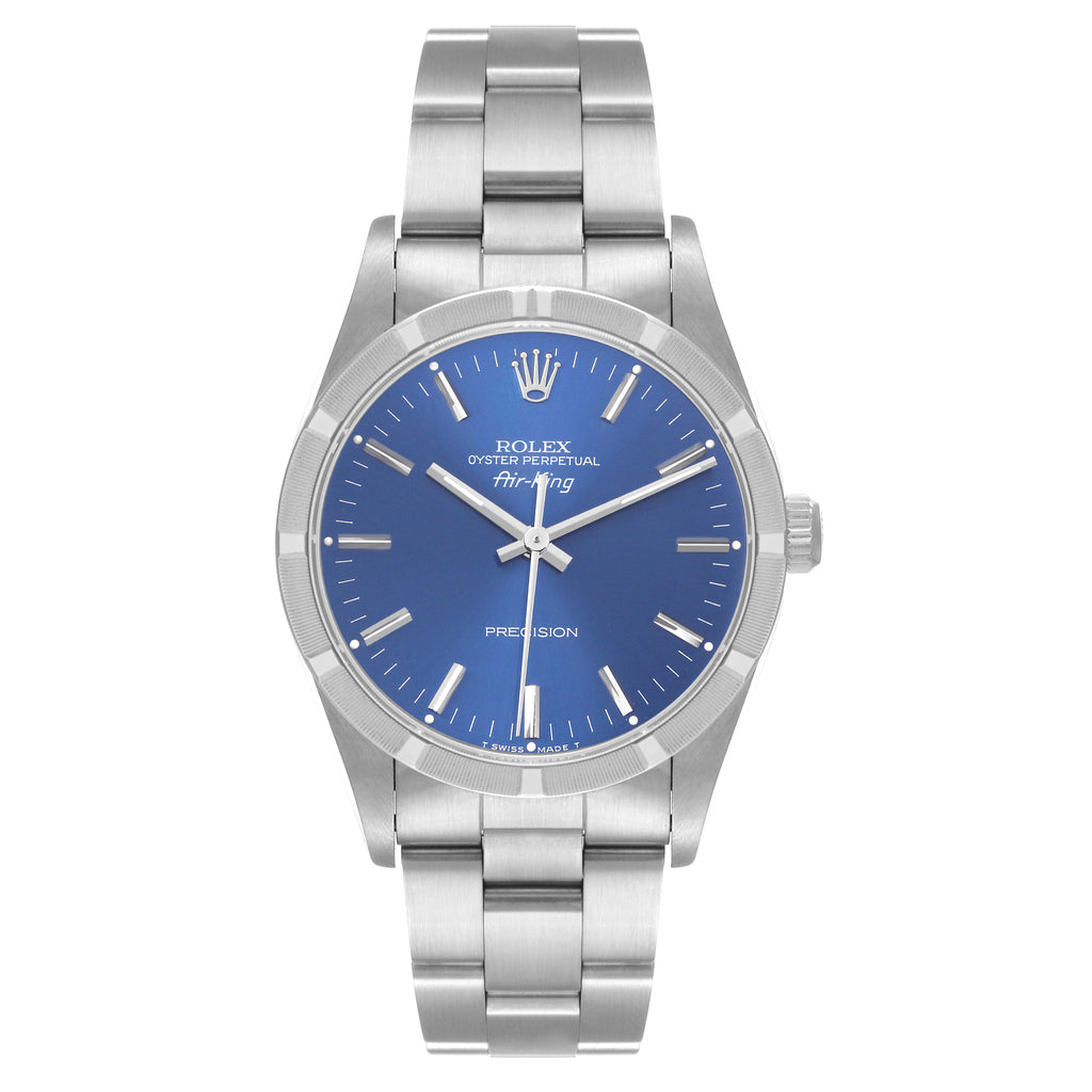 Rolex Air King 34mm Blue Dial Oyster Bracelet Mens Watch 14010 Box Papers