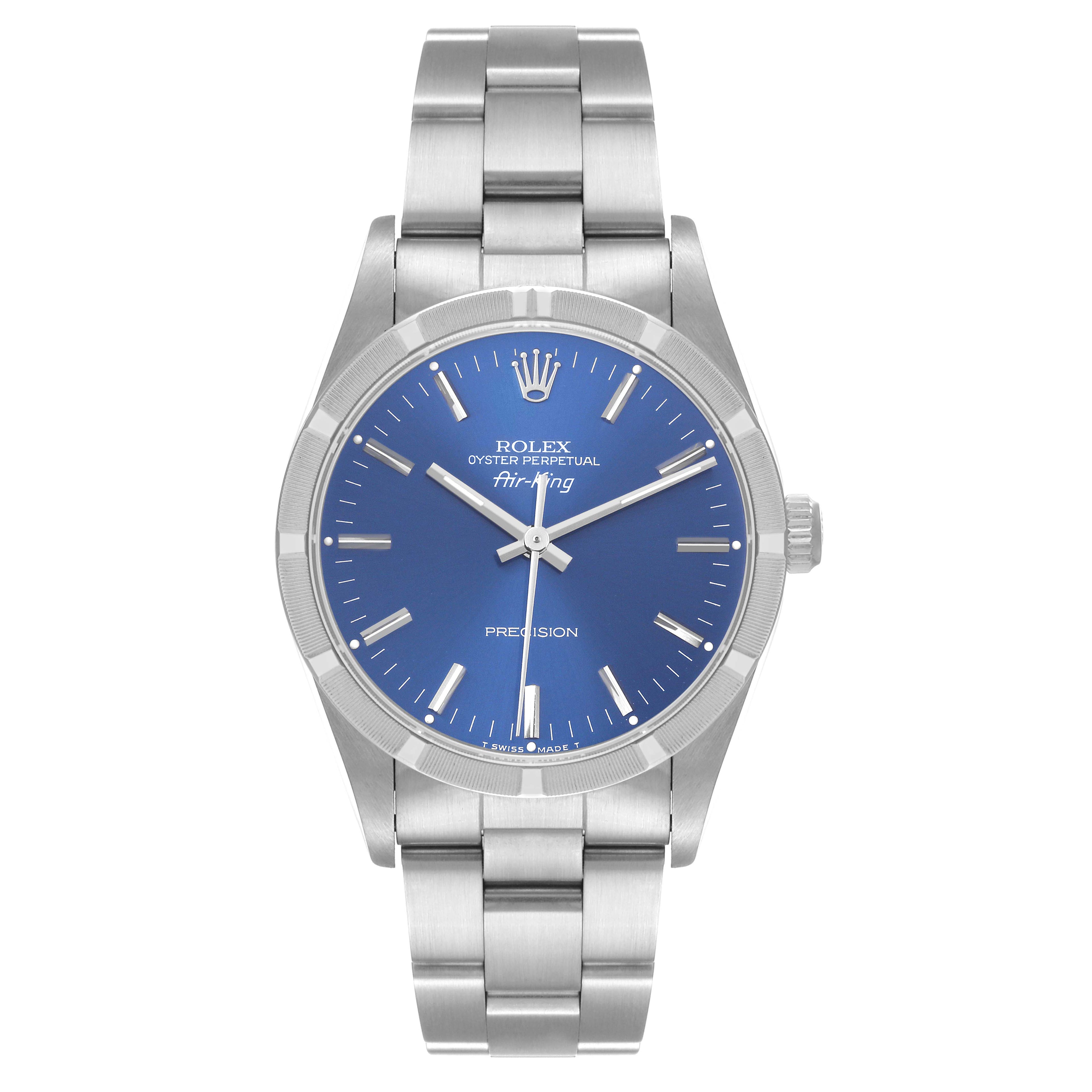 Rolex Air King 34mm Blue Dial Oyster Bracelet Mens Watch 14010 Box Papers