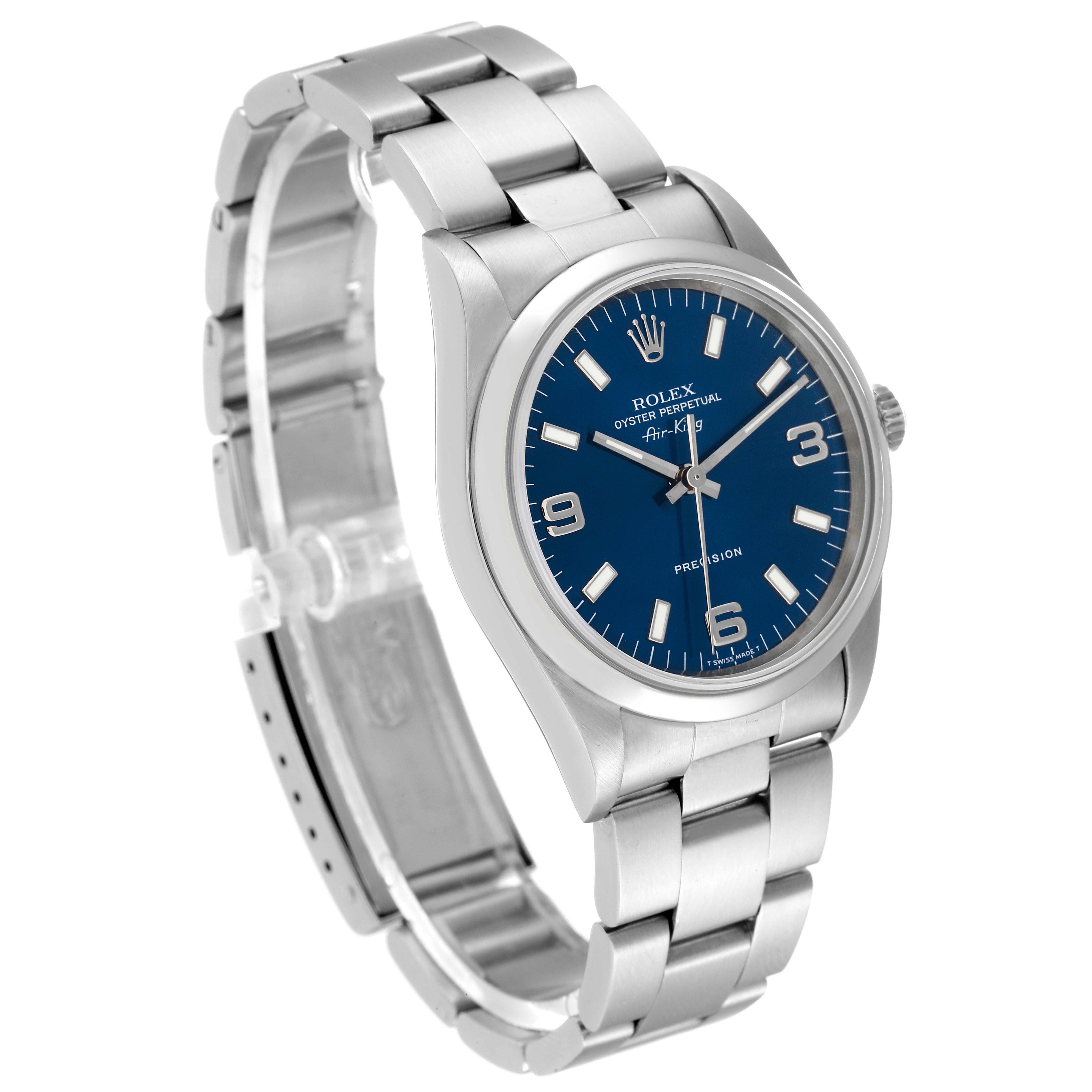 Rolex Air King 34mm Blue Dial Steel Mens Watch 14000 Box Papers