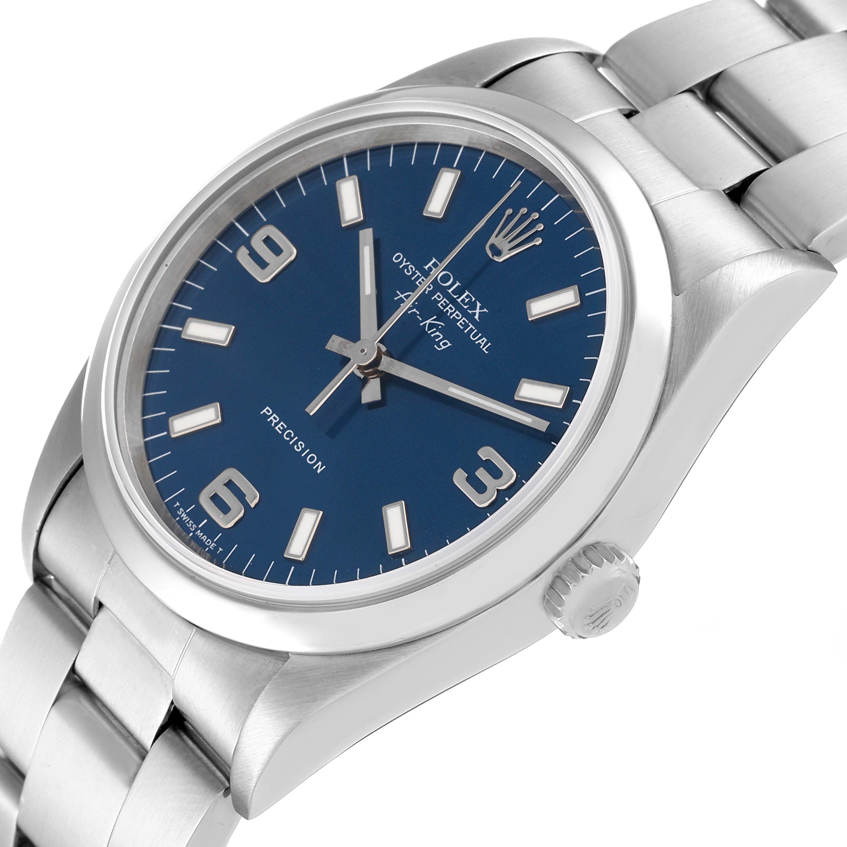 Rolex Air King 34mm Blue Dial Steel Mens Watch 14000 Box Papers