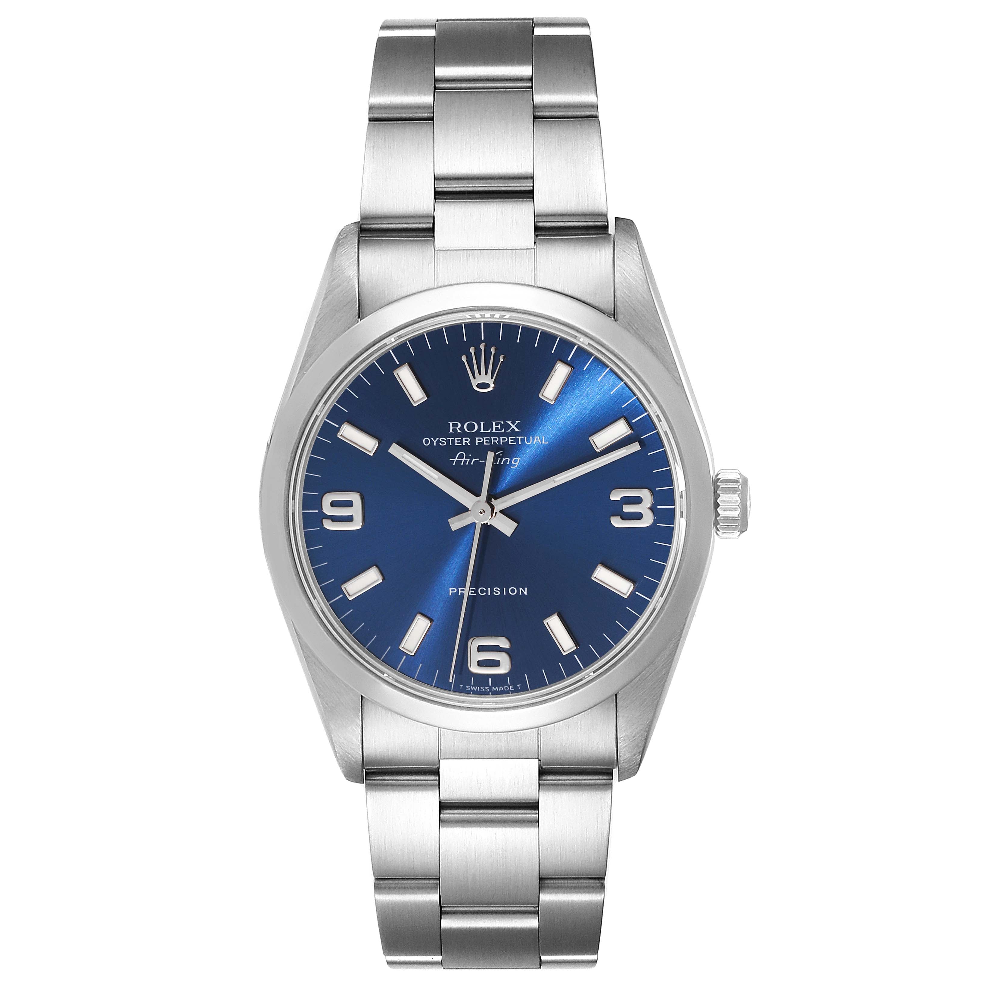Rolex Air King 34mm Blue Dial Steel Mens Watch 14000 Box Papers