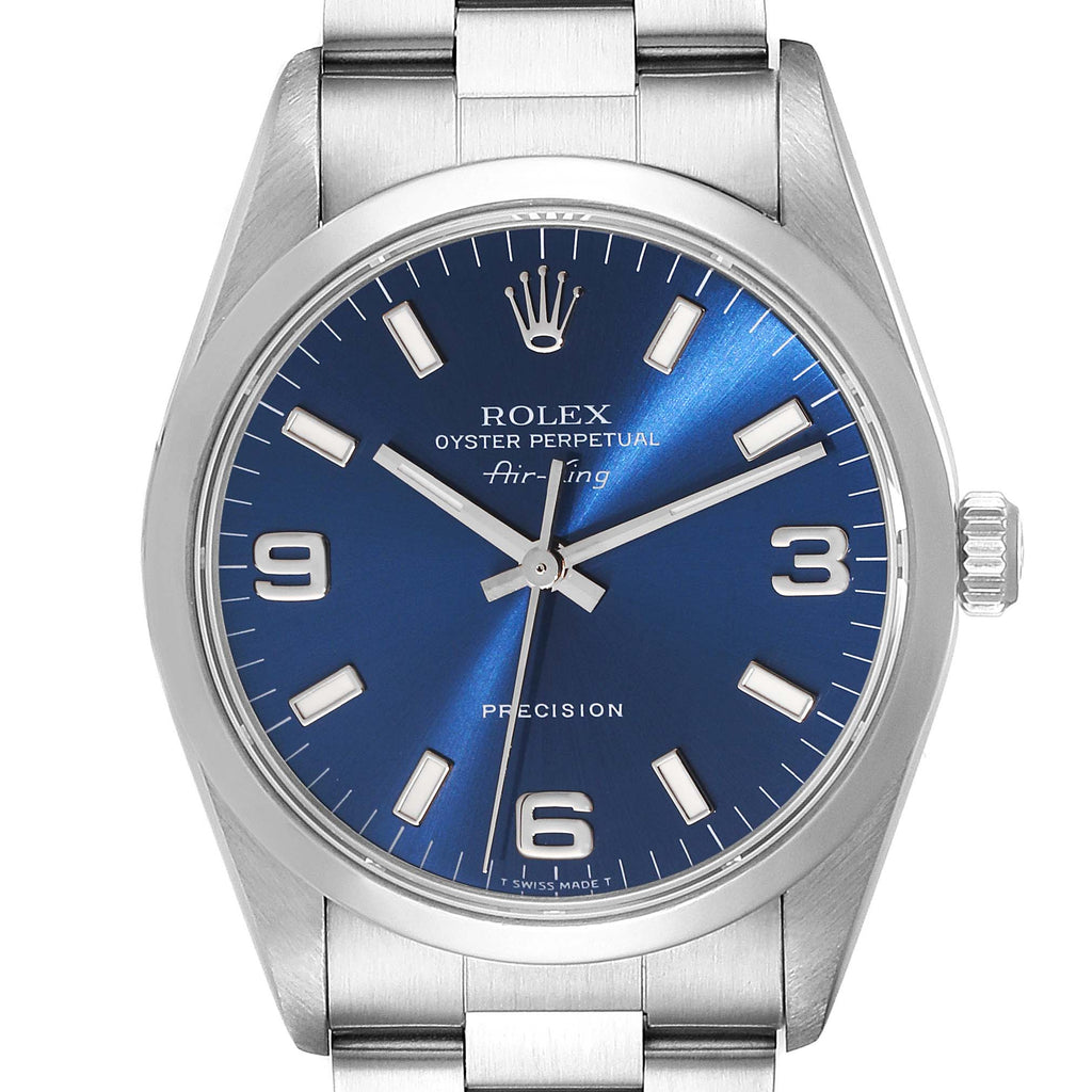 Rolex Air King 34mm Blue Dial Steel Mens Watch 14000 Box Papers