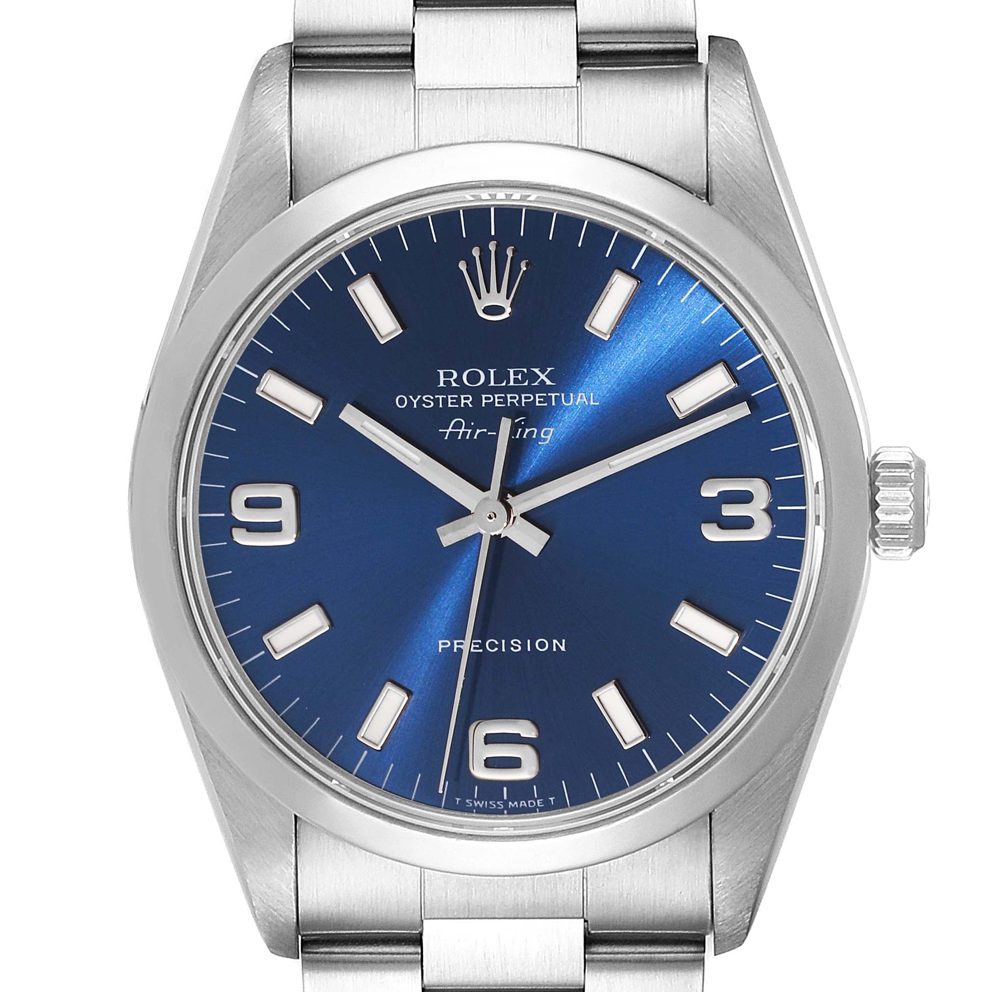 Rolex Air King 34mm Blue Dial Steel Mens Watch 14000 Box Papers