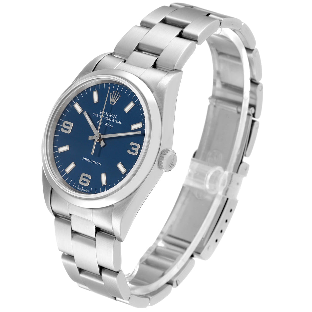 Rolex Air King 34mm Blue Dial Steel Mens Watch 14000 Box Papers