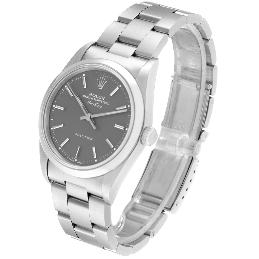 Rolex Air King 34mm Grey Dial Smooth Bezel Steel Mens Watch 14000