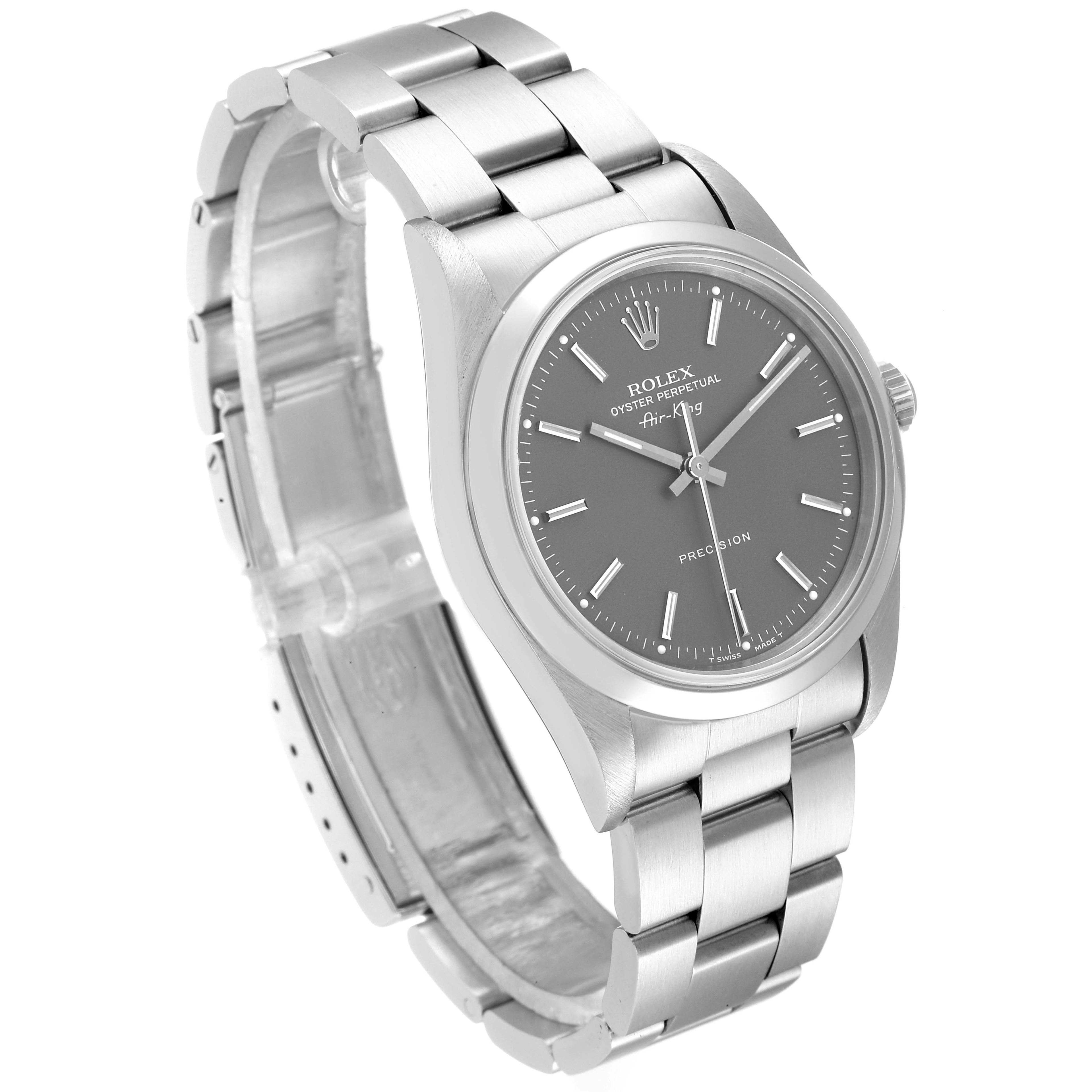 Rolex Air King 34mm Grey Dial Smooth Bezel Steel Mens Watch 14000