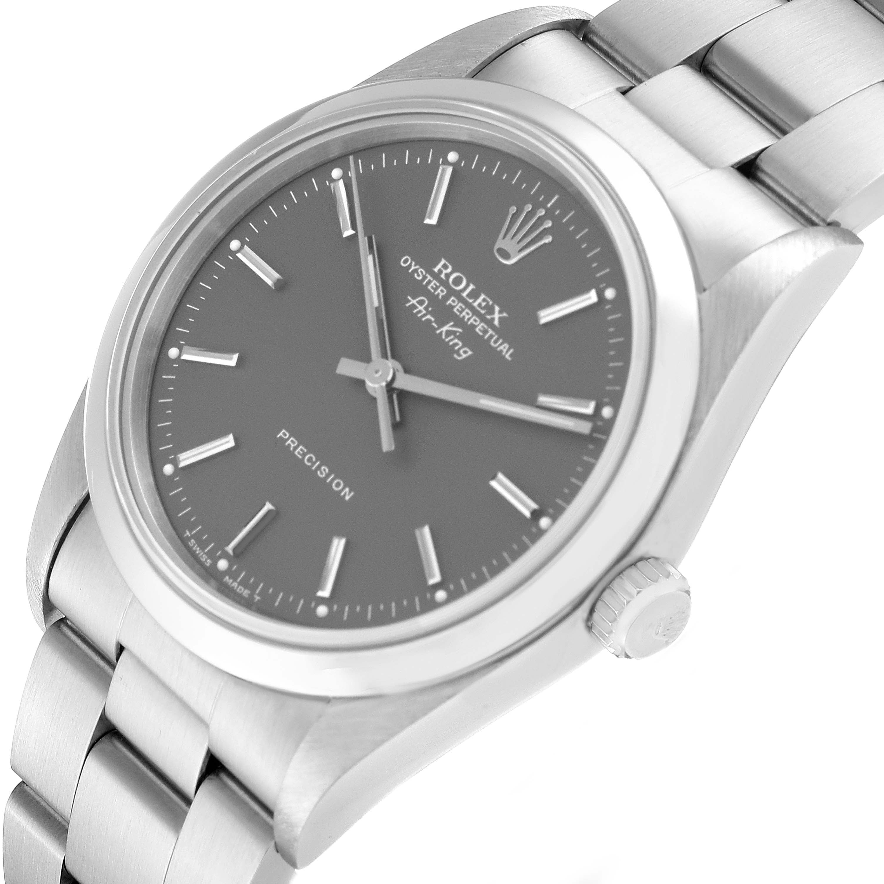 Rolex Air King 34mm Grey Dial Smooth Bezel Steel Mens Watch 14000