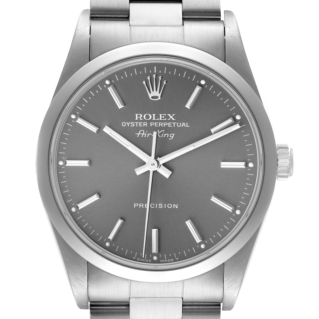 Rolex Air King 34mm Grey Dial Smooth Bezel Steel Mens Watch 14000