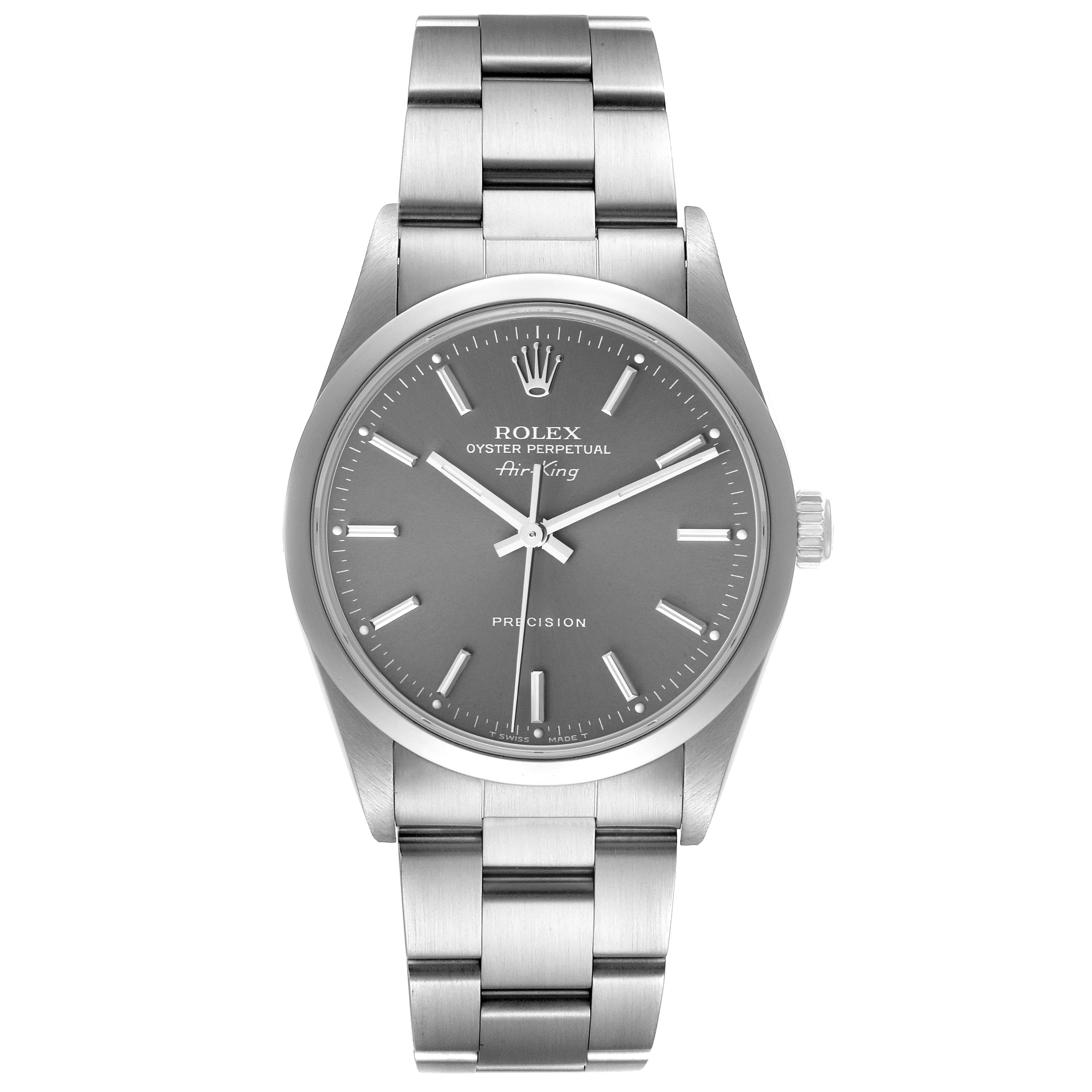 Rolex Air King 34mm Grey Dial Smooth Bezel Steel Mens Watch 14000