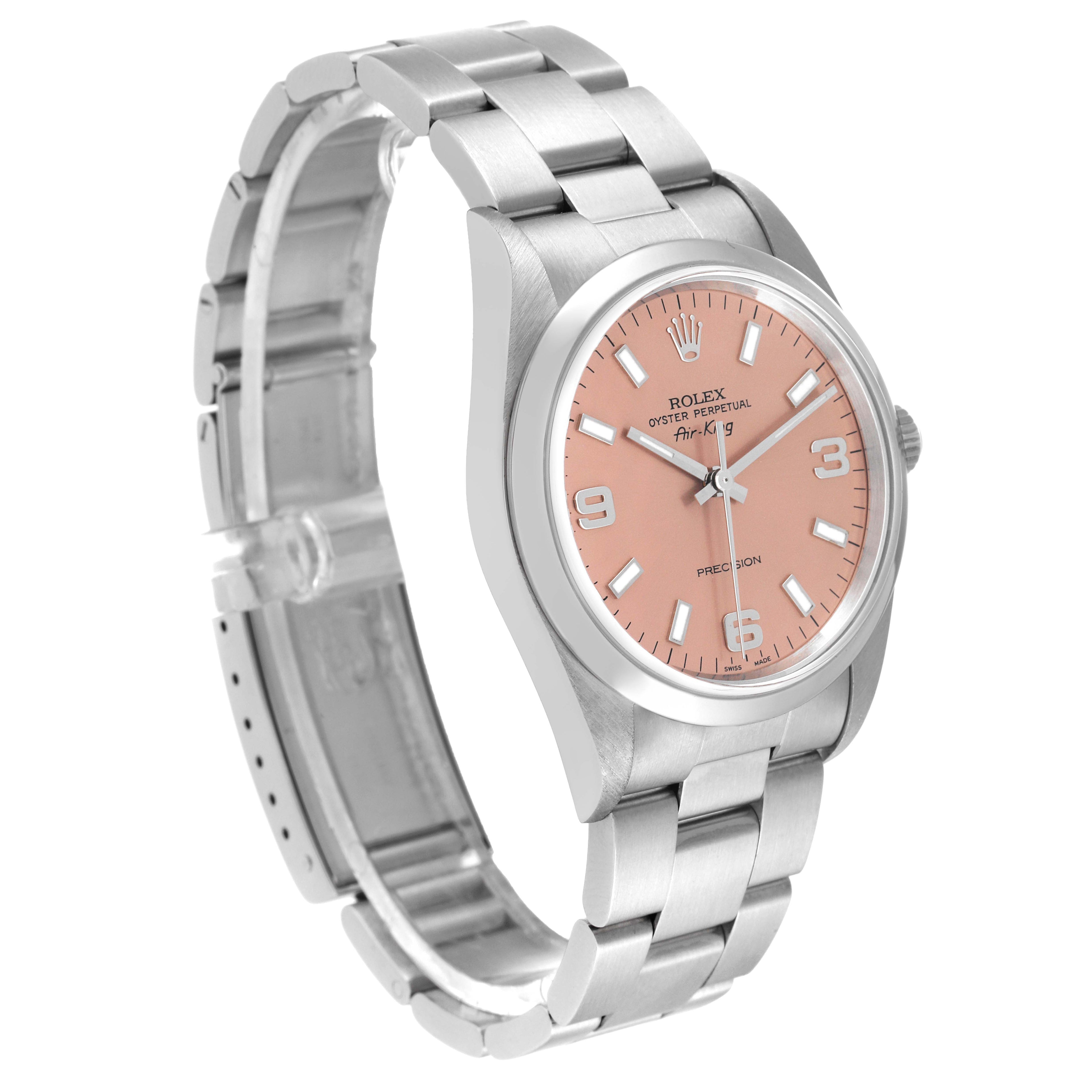Rolex Air King 34mm Salmon Dial Domed Bezel Steel Mens Watch 14000