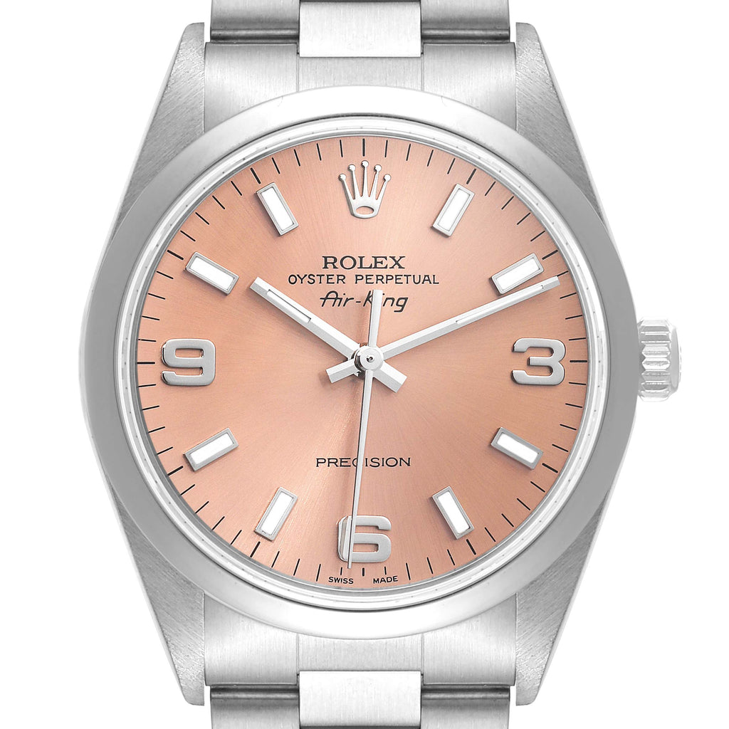 Rolex Air King 34mm Salmon Dial Domed Bezel Steel Mens Watch 14000