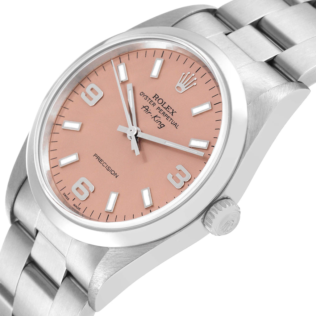 Rolex Air King 34mm Salmon Dial Domed Bezel Steel Mens Watch 14000