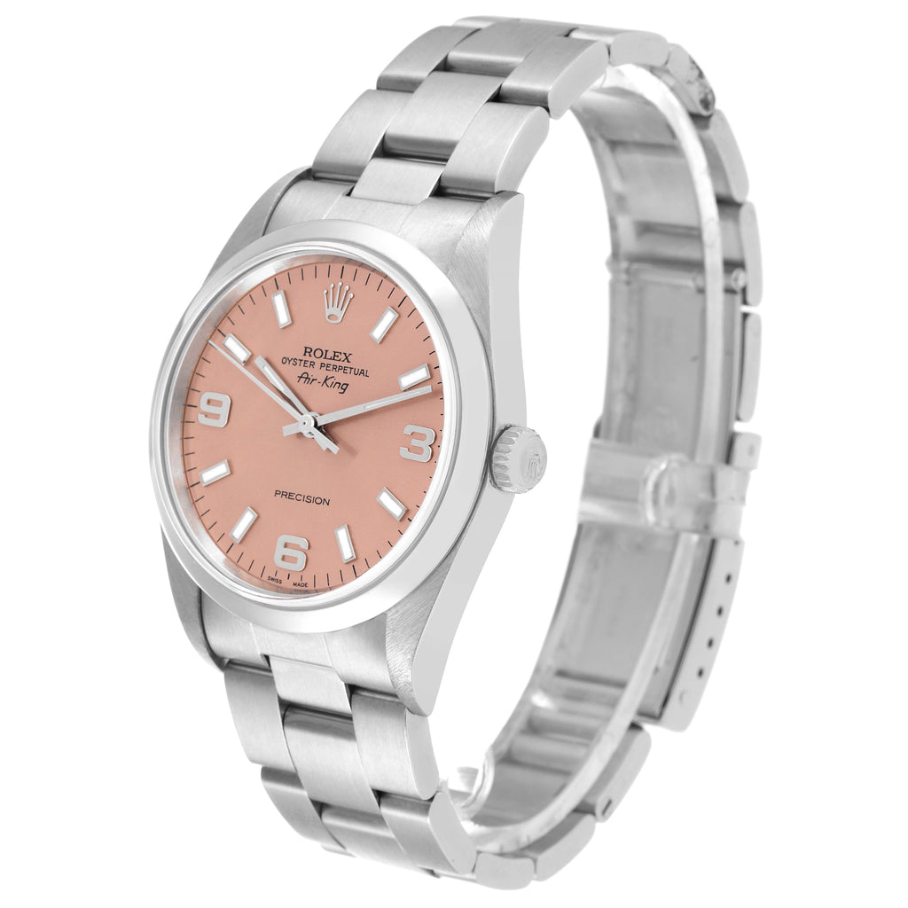 Rolex Air King 34mm Salmon Dial Domed Bezel Steel Mens Watch 14000