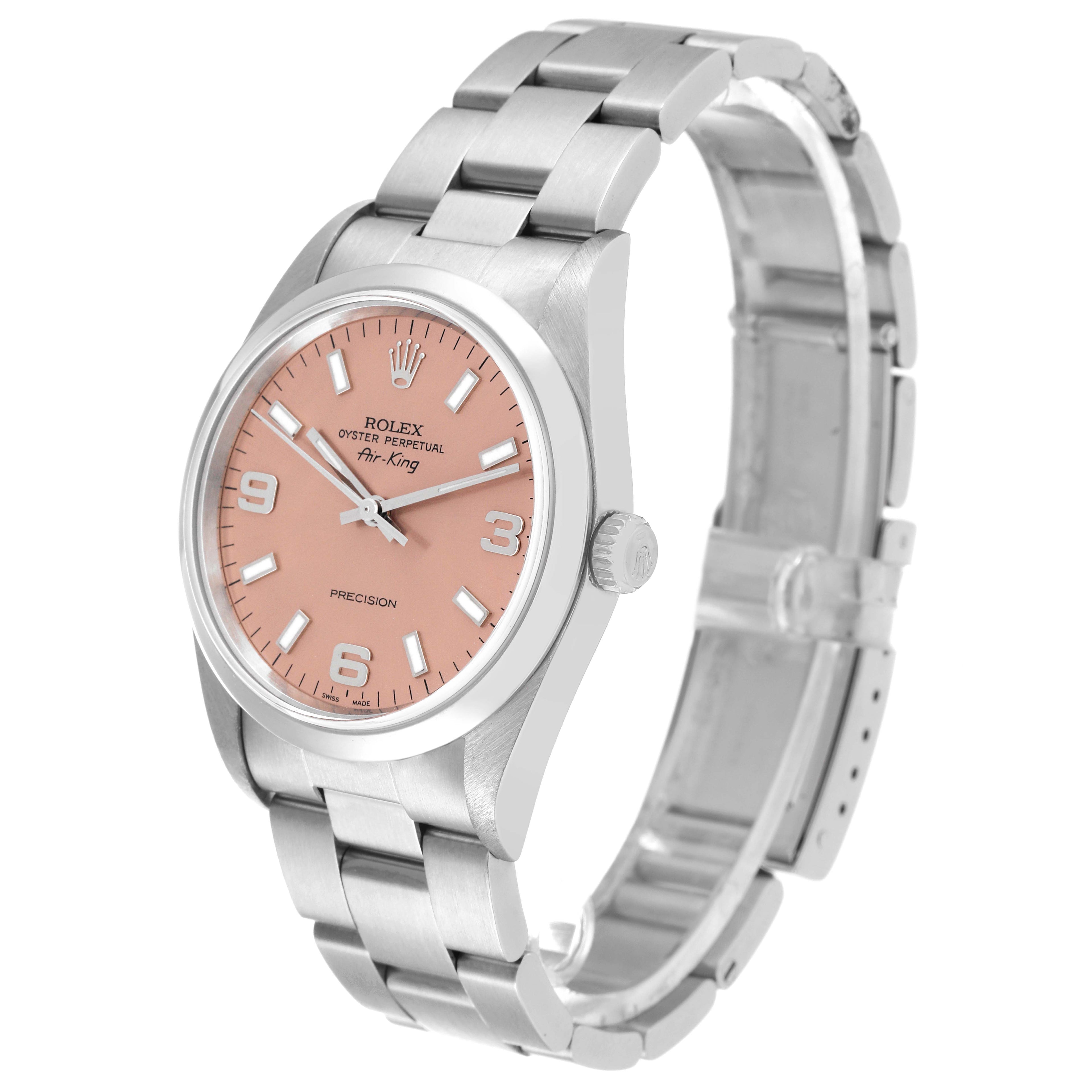 Rolex Air King 34mm Salmon Dial Domed Bezel Steel Mens Watch 14000