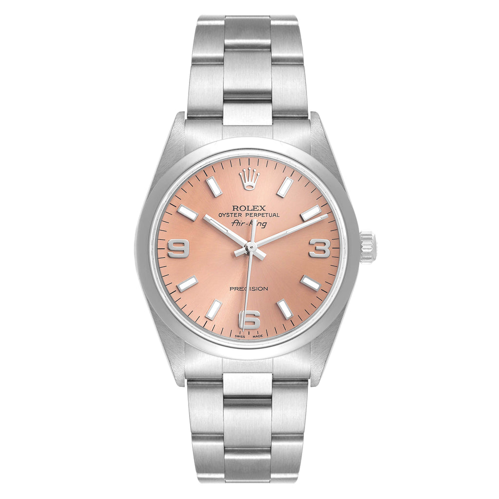 Rolex Air King 34mm Salmon Dial Domed Bezel Steel Mens Watch 14000